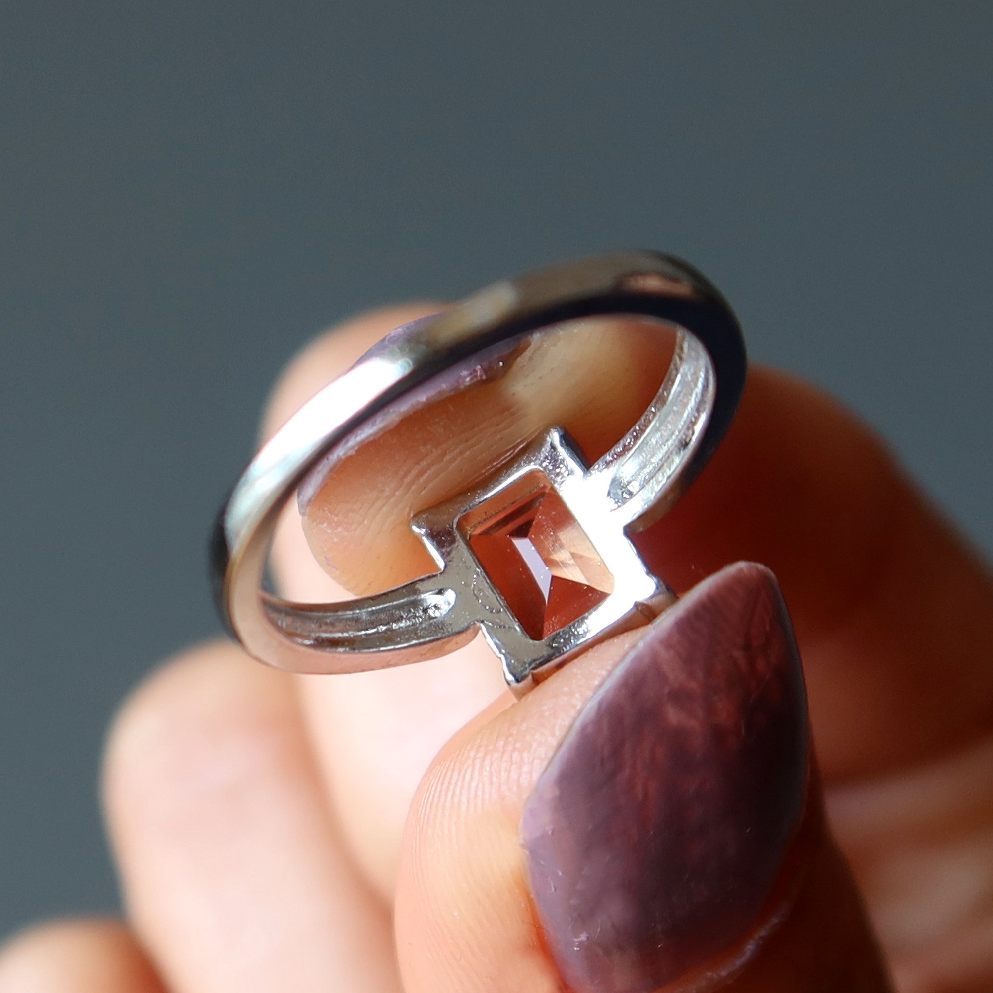 Bague Citrine Rectangle Facettée Pierre Précieuse Argent Blanc