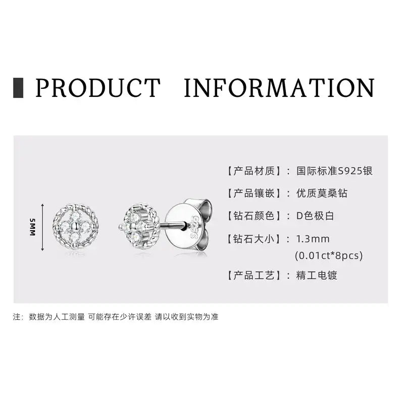 Boucles d'oreilles clous rondes en moissanite couleur D en argent sterling 925 pour femme, idéales pour les fêtes