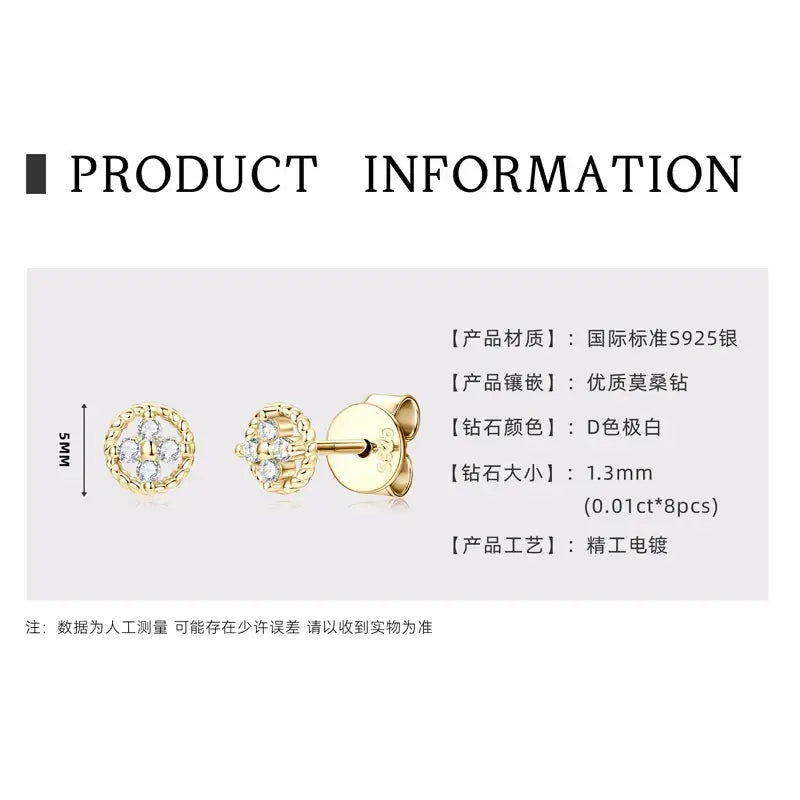 Boucles d'oreilles clous rondes en moissanite couleur D en argent sterling 925 pour femme, idéales pour les fêtes