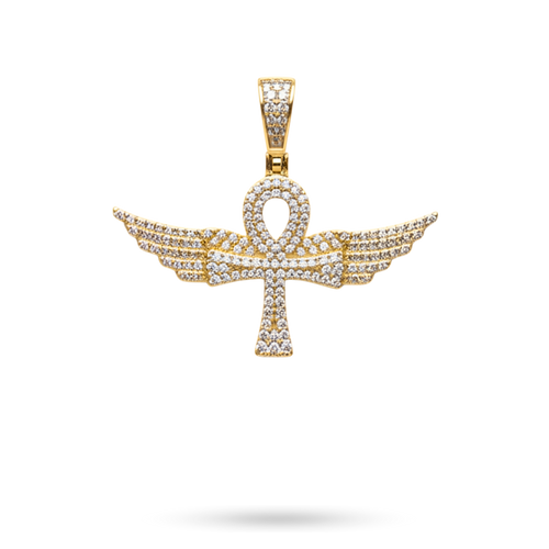 Angel Wings Ankh Cross Moissanite 925 Sterling Silver Pendant
