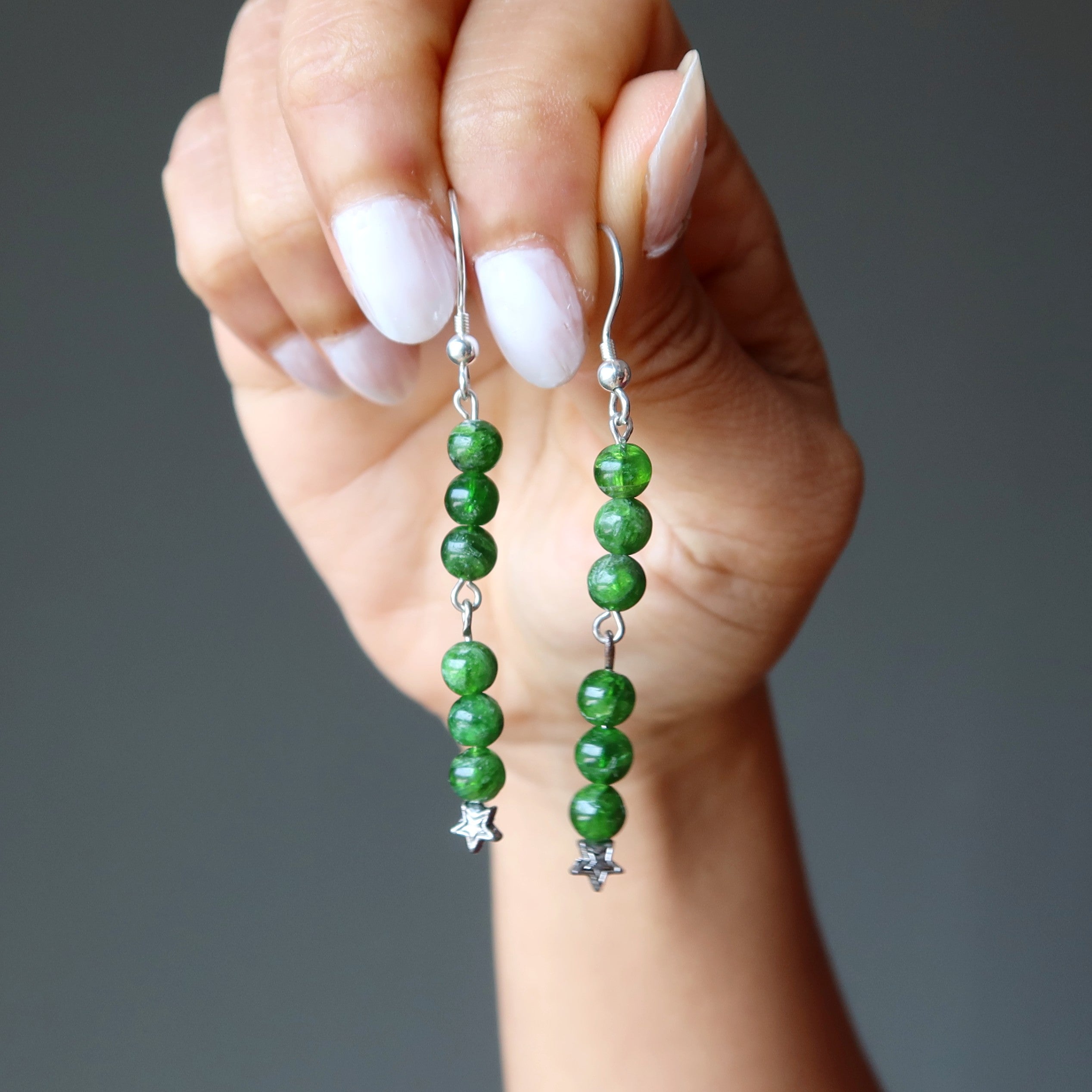 Boucles d'oreilles Diopside Étoile Vert Argent Sterling