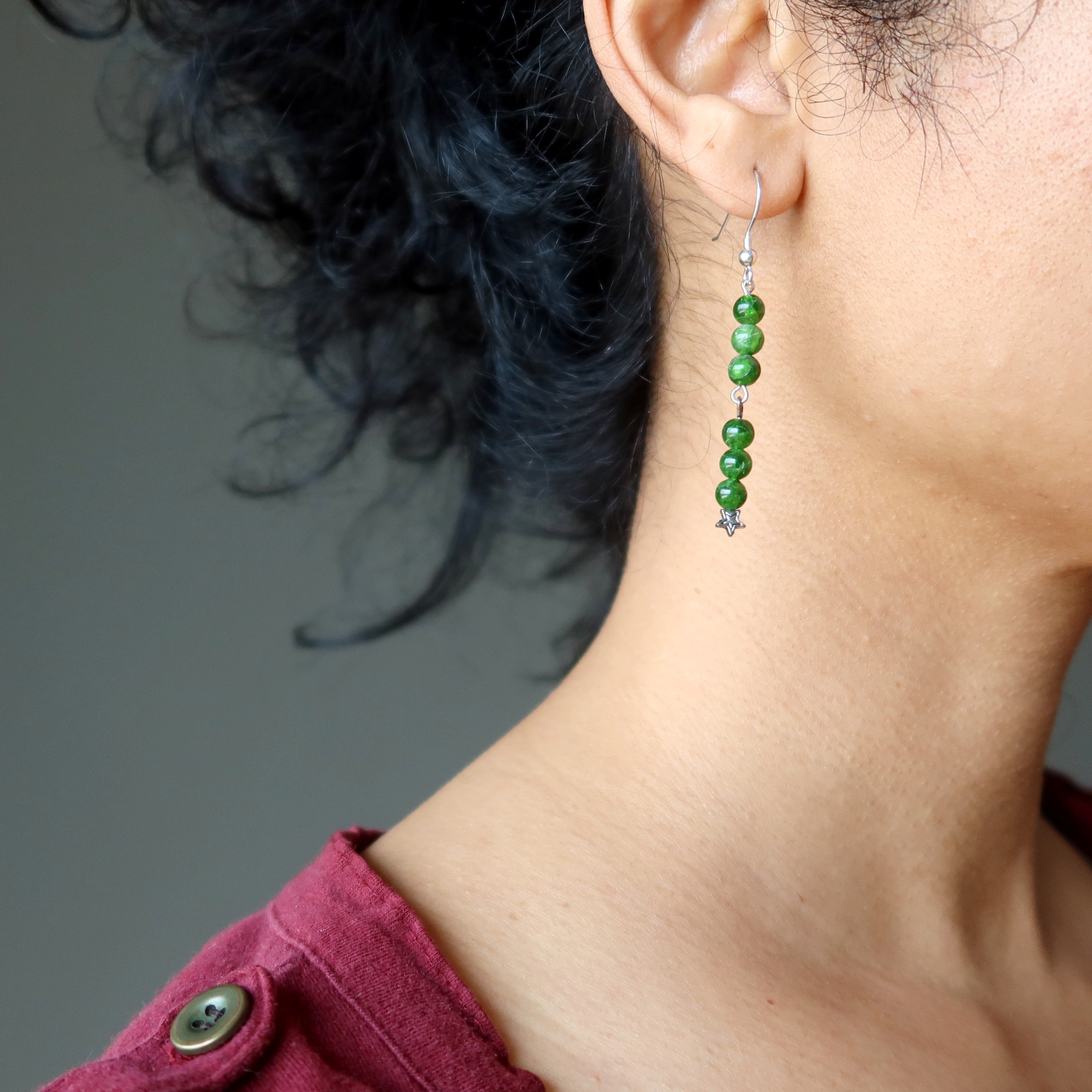 Boucles d'oreilles Diopside Étoile Vert Argent Sterling