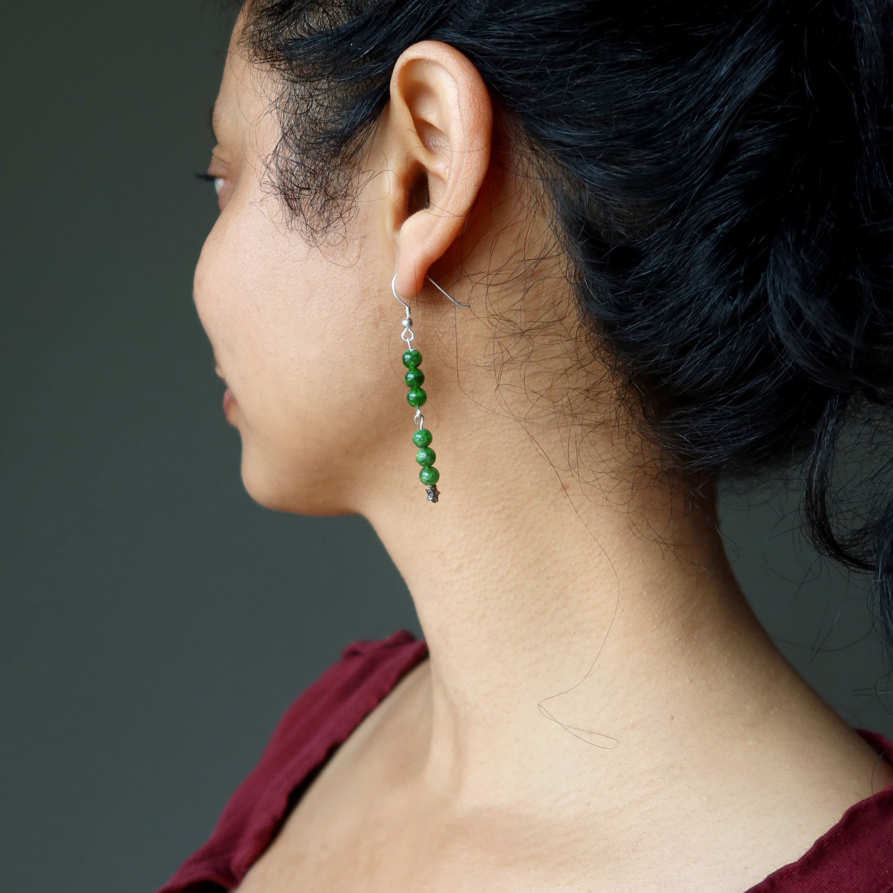 Boucles d'oreilles Diopside Étoile Vert Argent Sterling