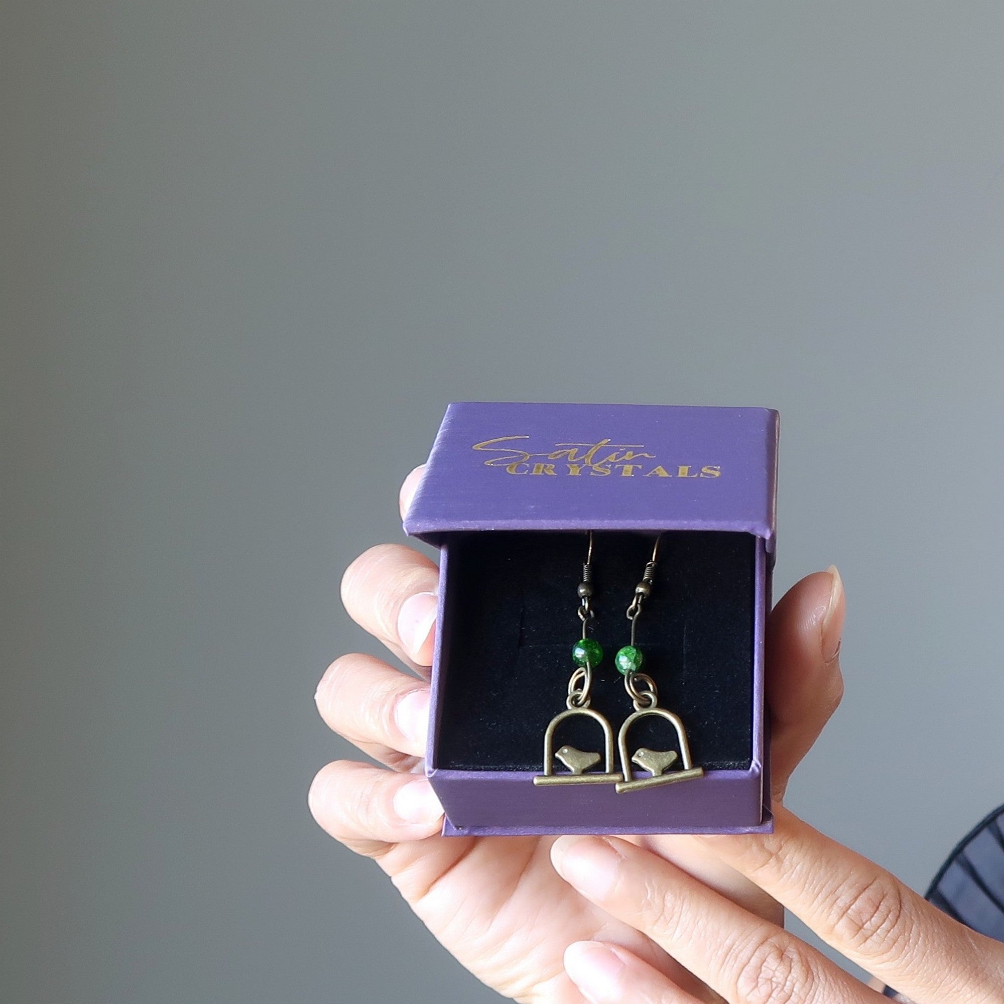 Diopside Earrings Song Birds Green Crystal