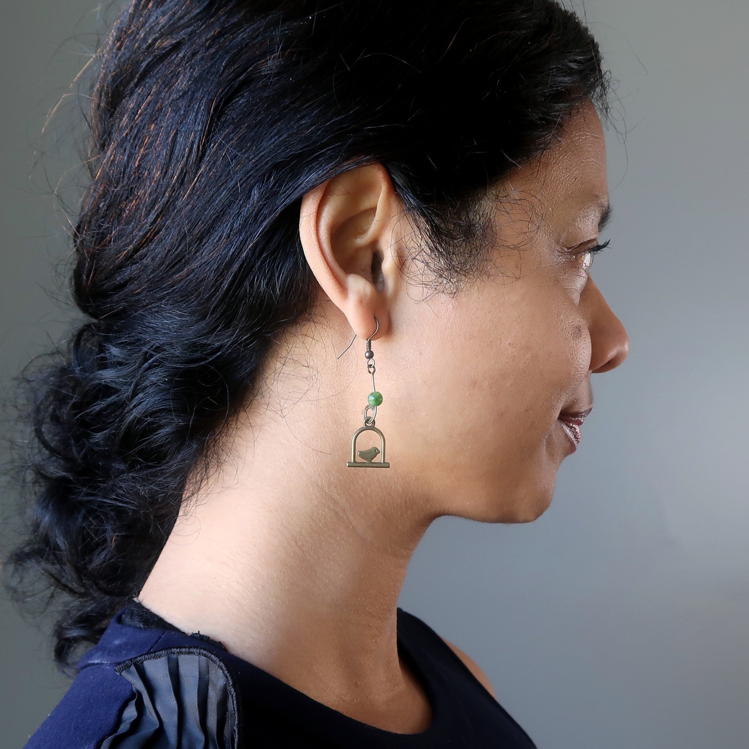 Diopside Earrings Song Birds Green Crystal