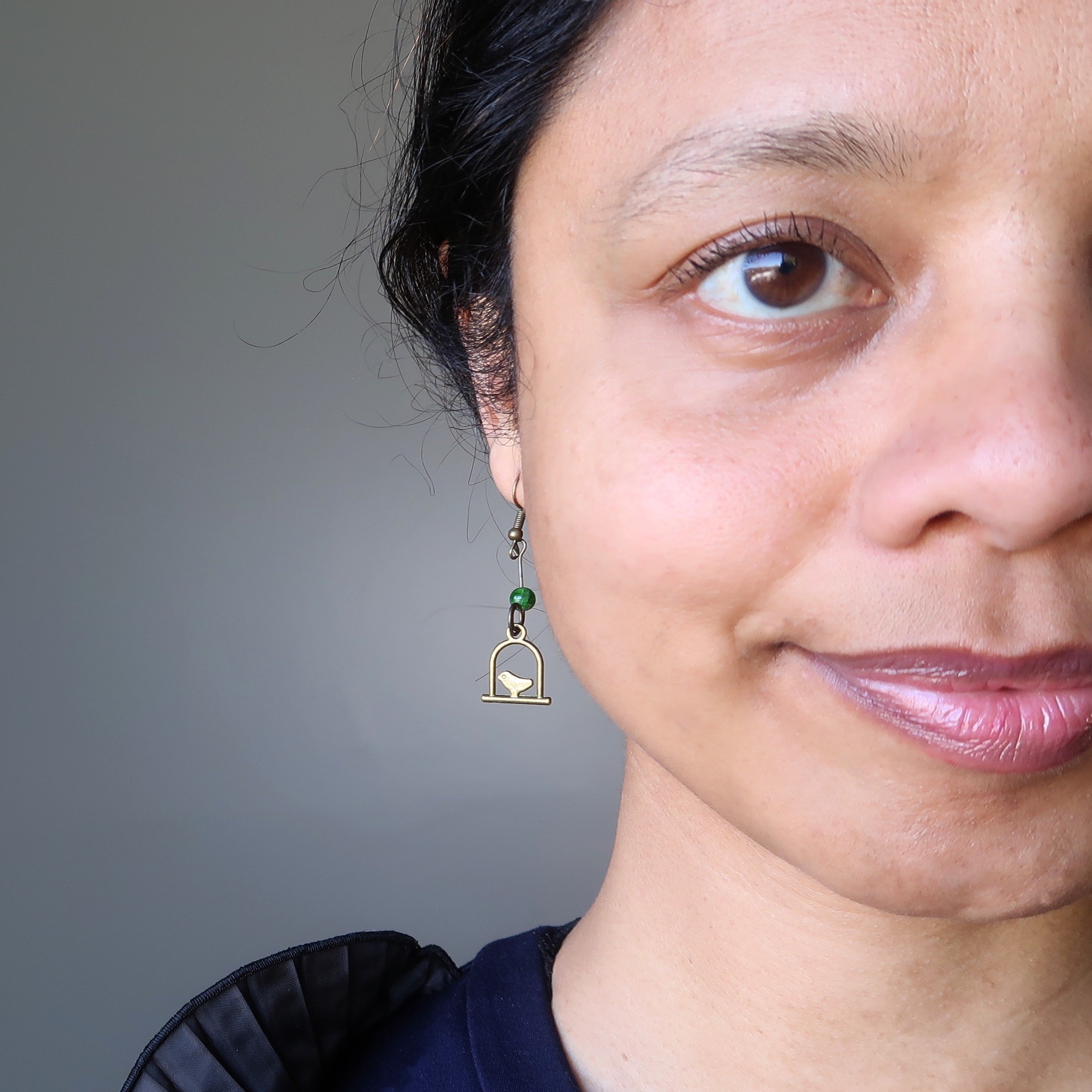 Diopside Earrings Song Birds Green Crystal
