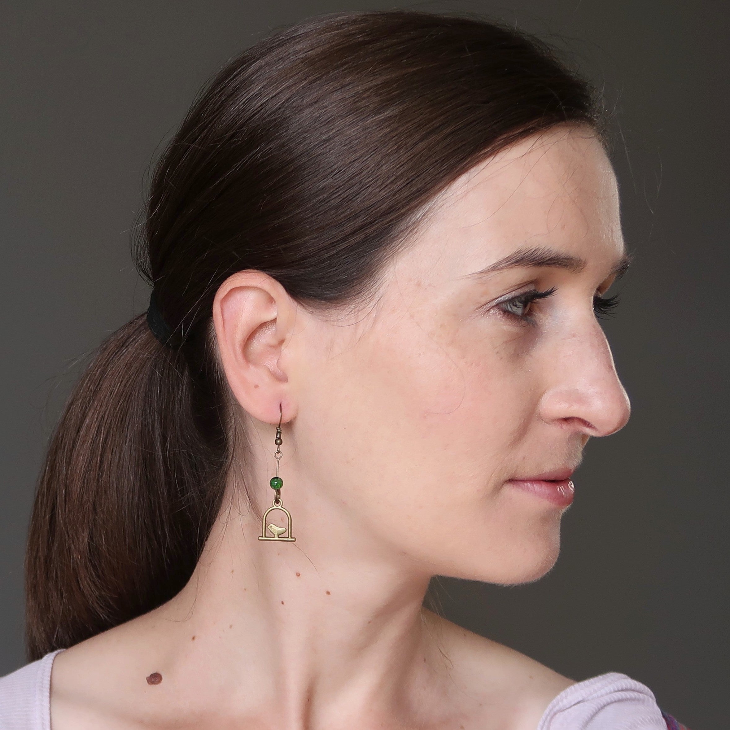 Diopside Earrings Song Birds Green Crystal