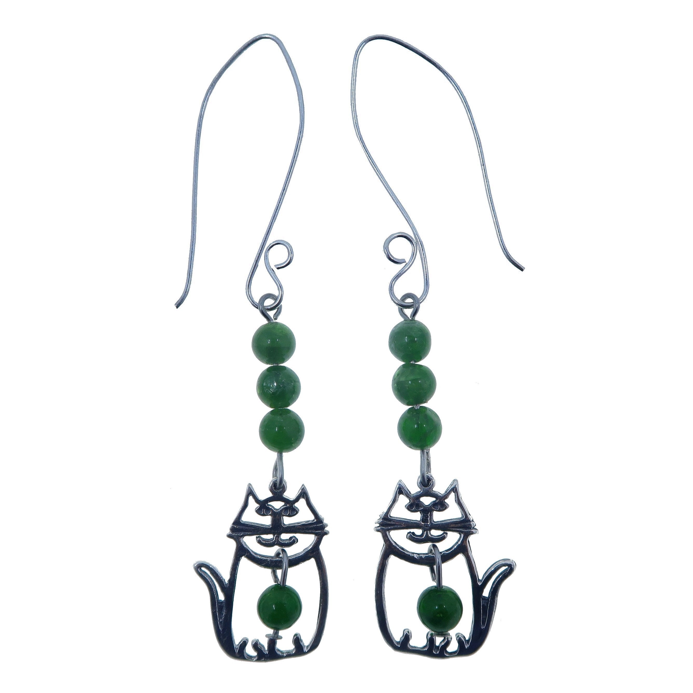 Diopsid-Ohrringe "Dicke Katze" – Edelstein des Überflusses, Sterlingsilber
