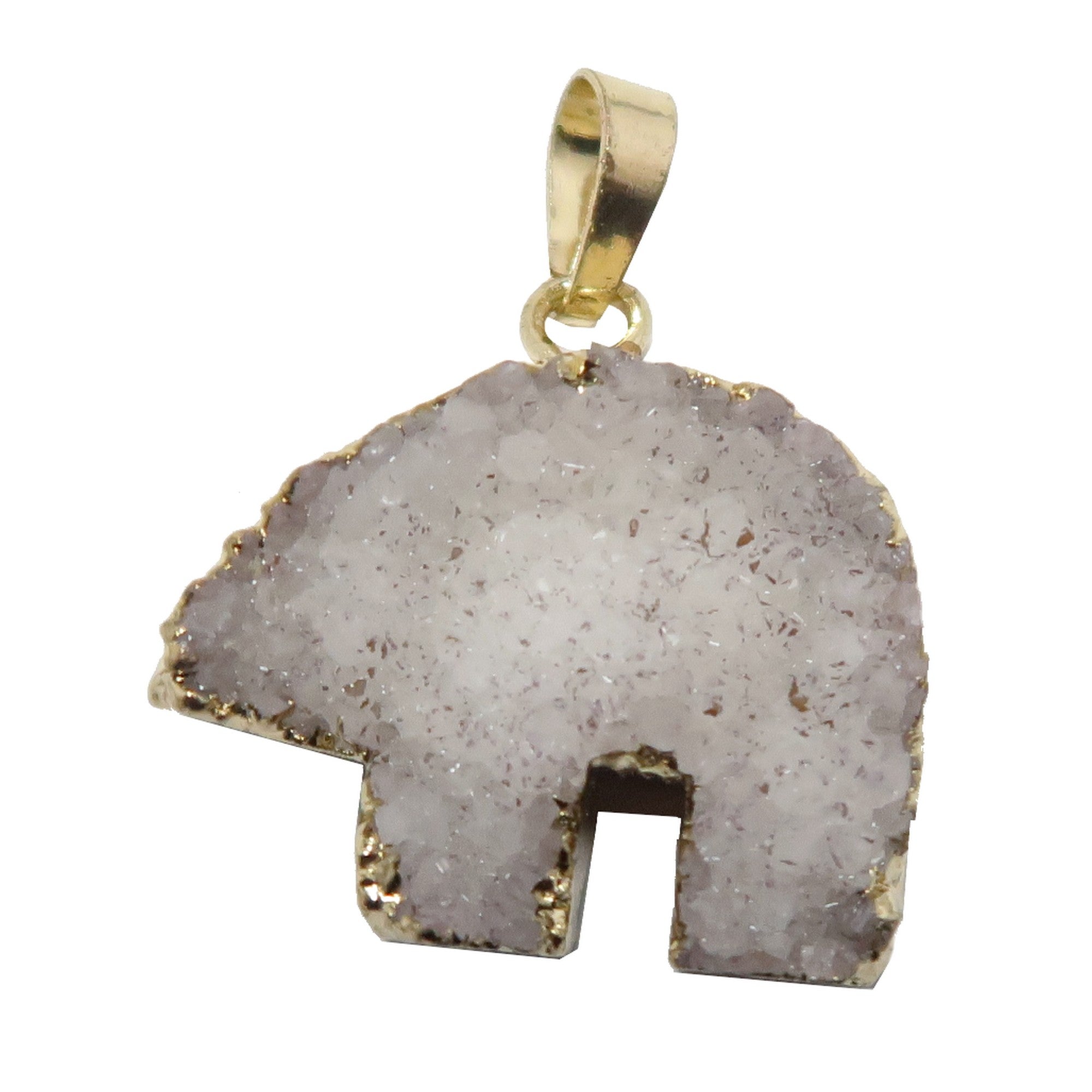Druzy Quartz Pendant Polar Bear Animal Gold