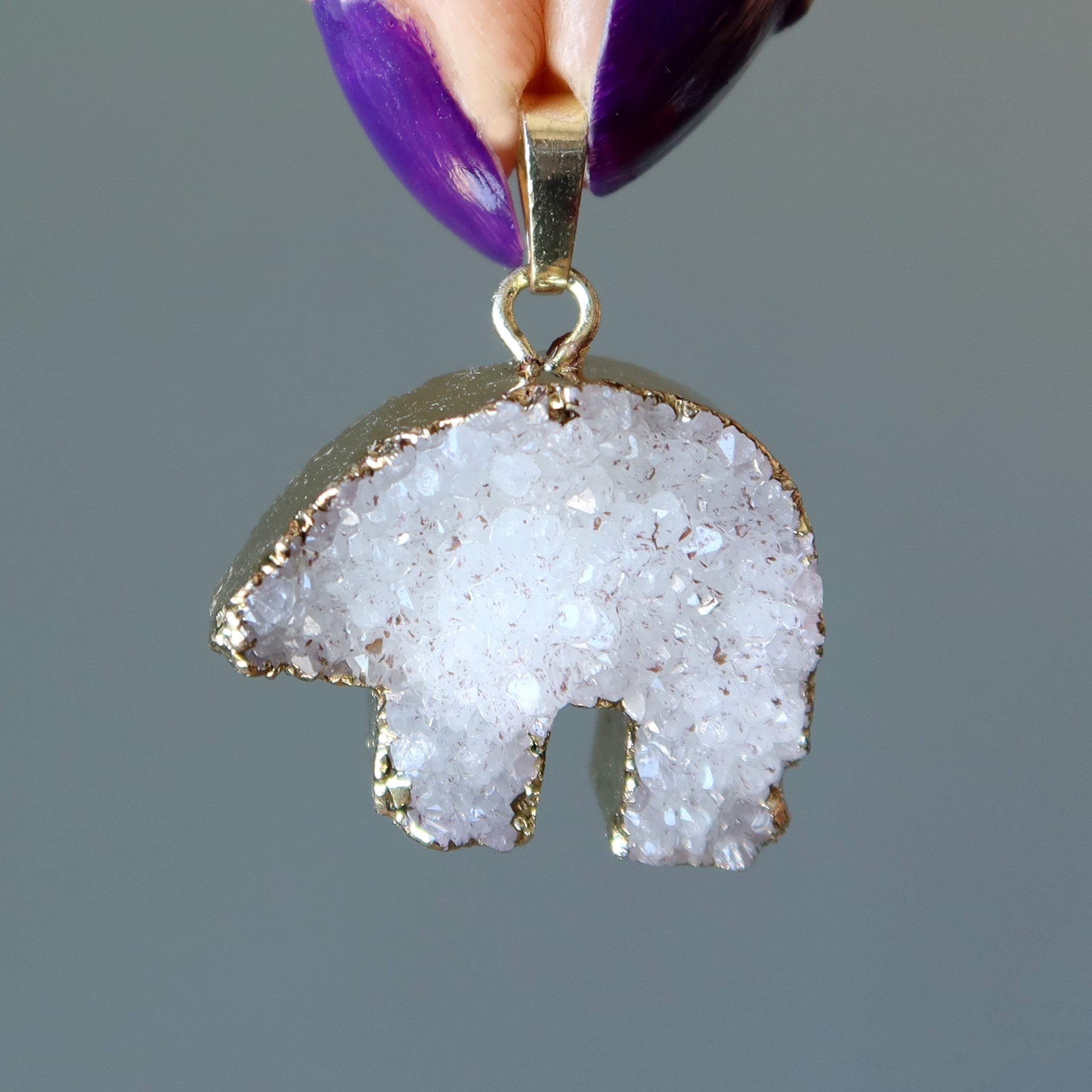 Druzy Quartz Pendant Polar Bear Animal Gold