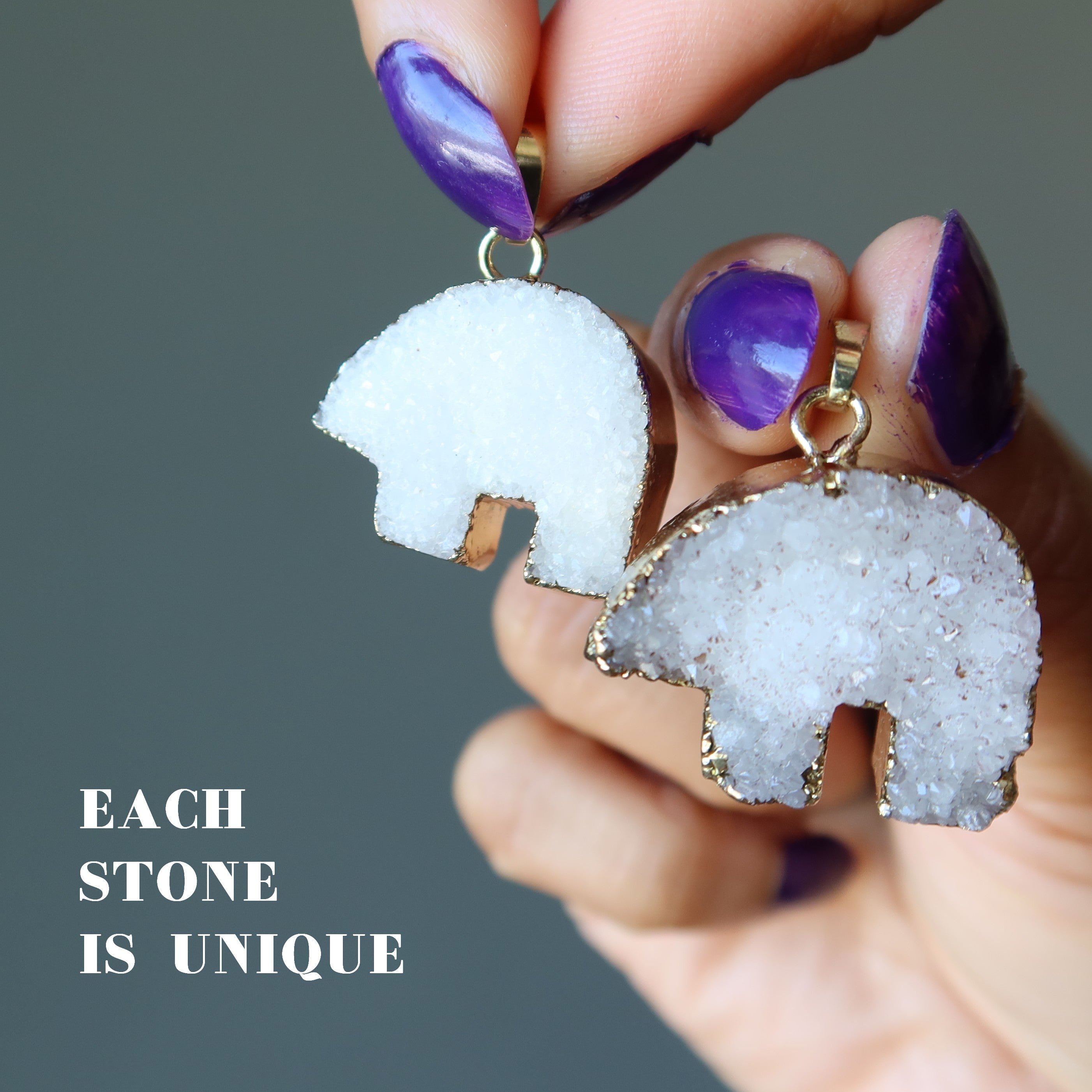 Druzy Quartz Pendant Polar Bear Animal Gold