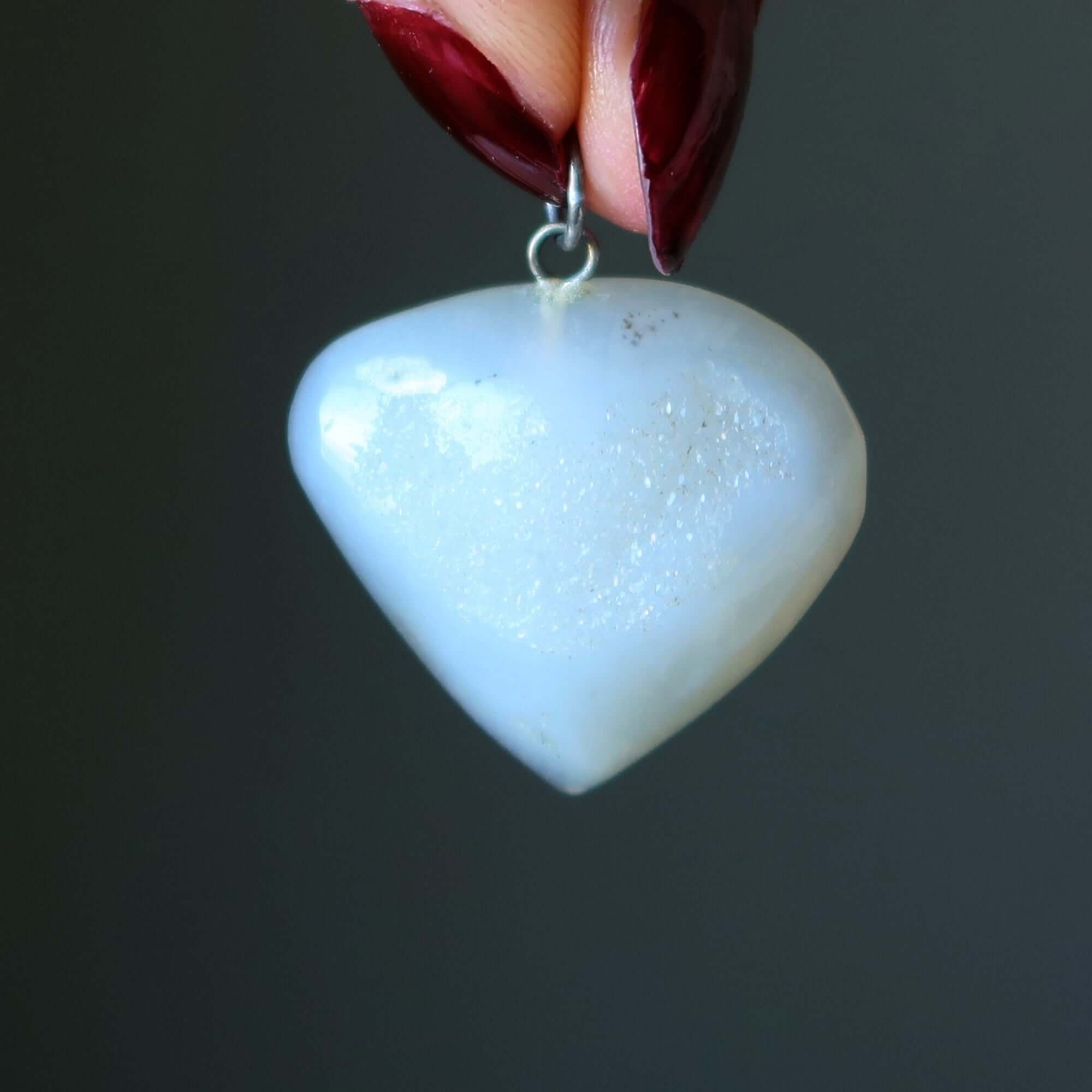 Pendentif Quartz Drusy Blanc Goutte Divinité Éblouissante