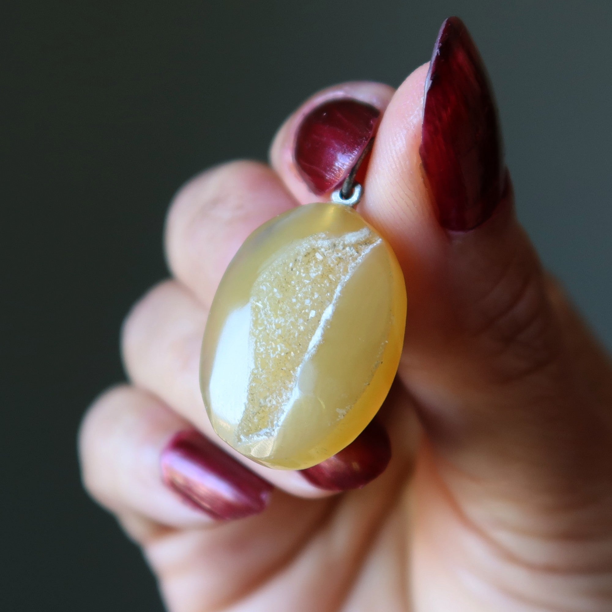Druzy Quartz Pendant Oval Yellow Agate Stone