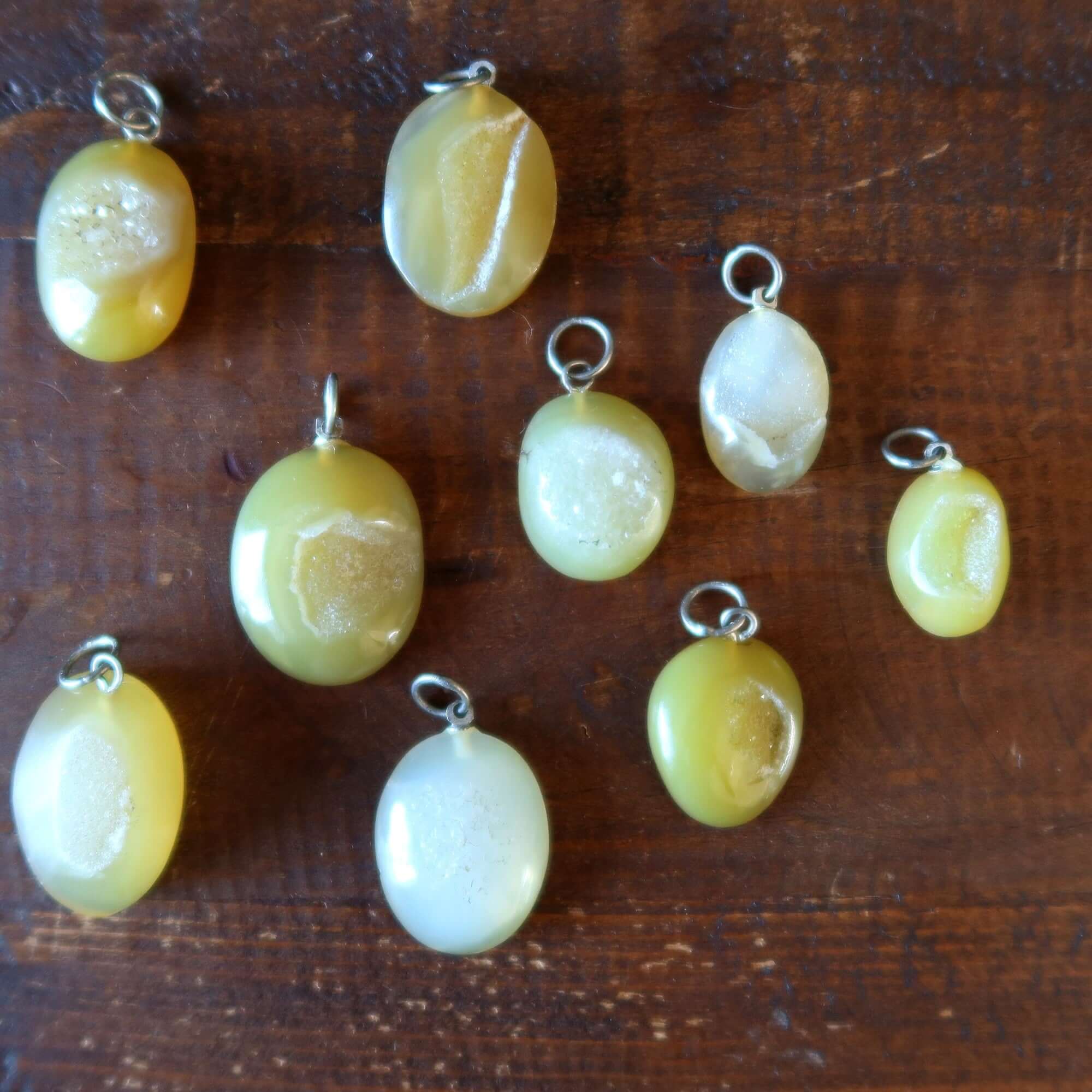 Druzy Quartz Pendant Oval Yellow Agate Stone