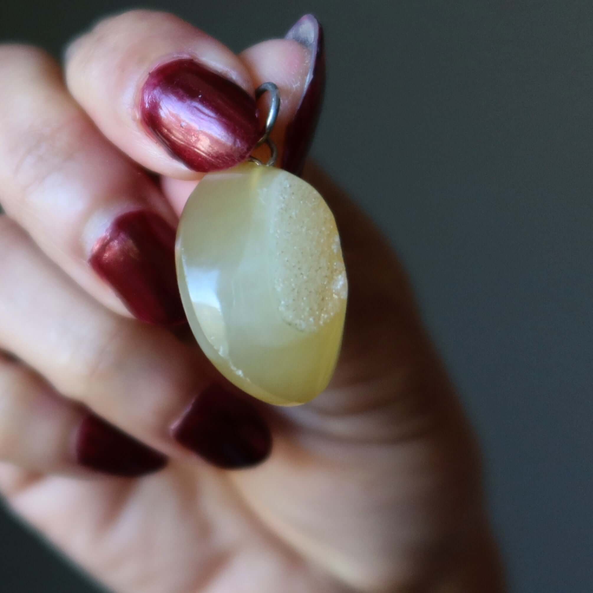 Druzy Quartz Pendant Oval Yellow Agate Stone