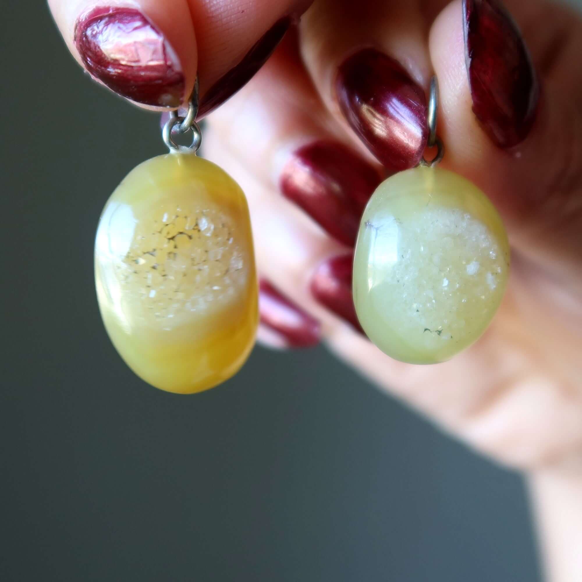 Druzy Quartz Pendant Oval Yellow Agate Stone