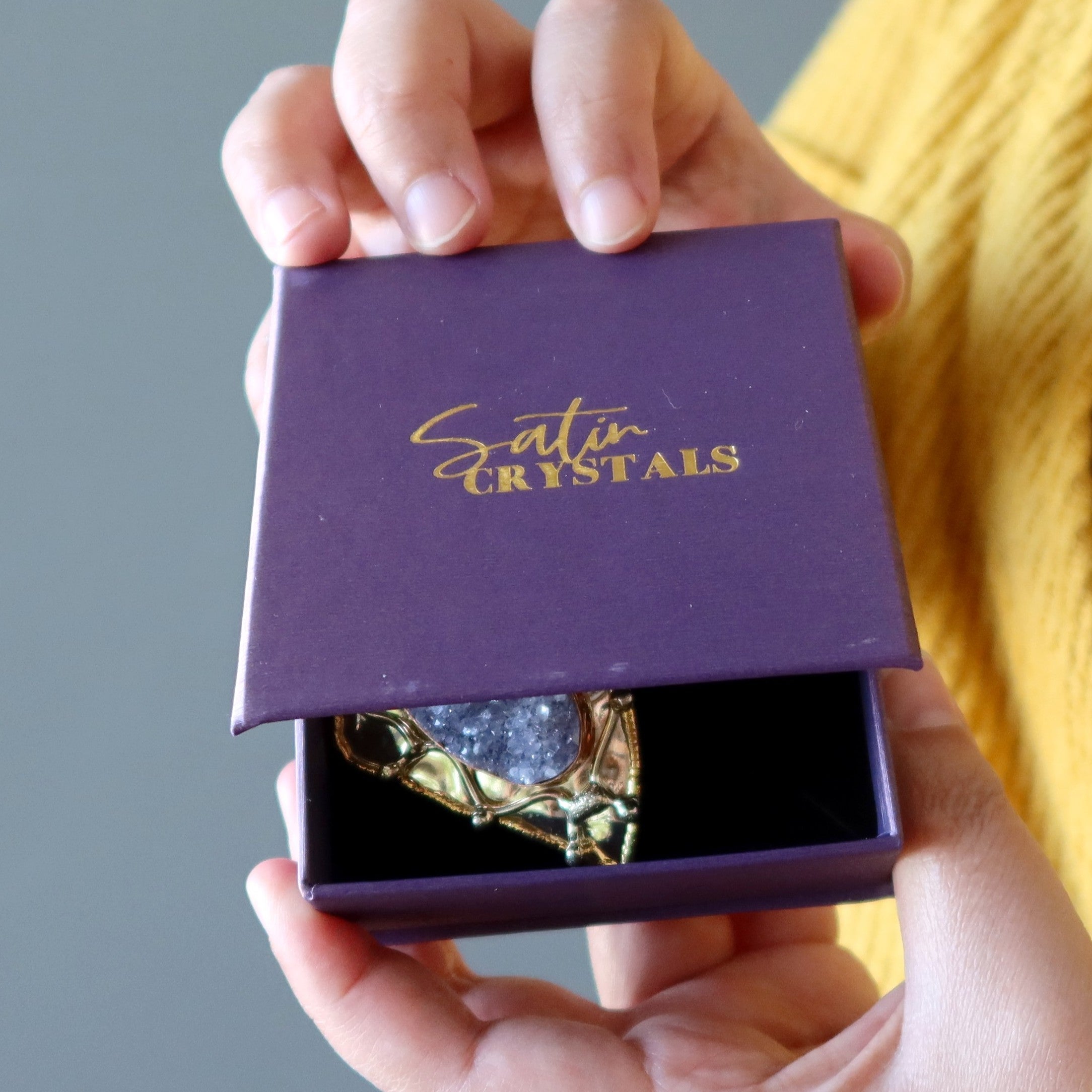 Pendentif en améthyste Signification de la vie Feuille d'or Druzy Cristal
