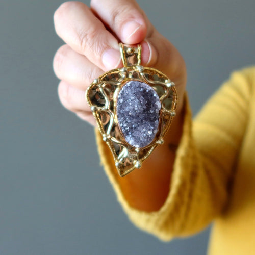 Amethyst-Anhänger Bedeutung des Lebens Blattgold Drusen-Kristall