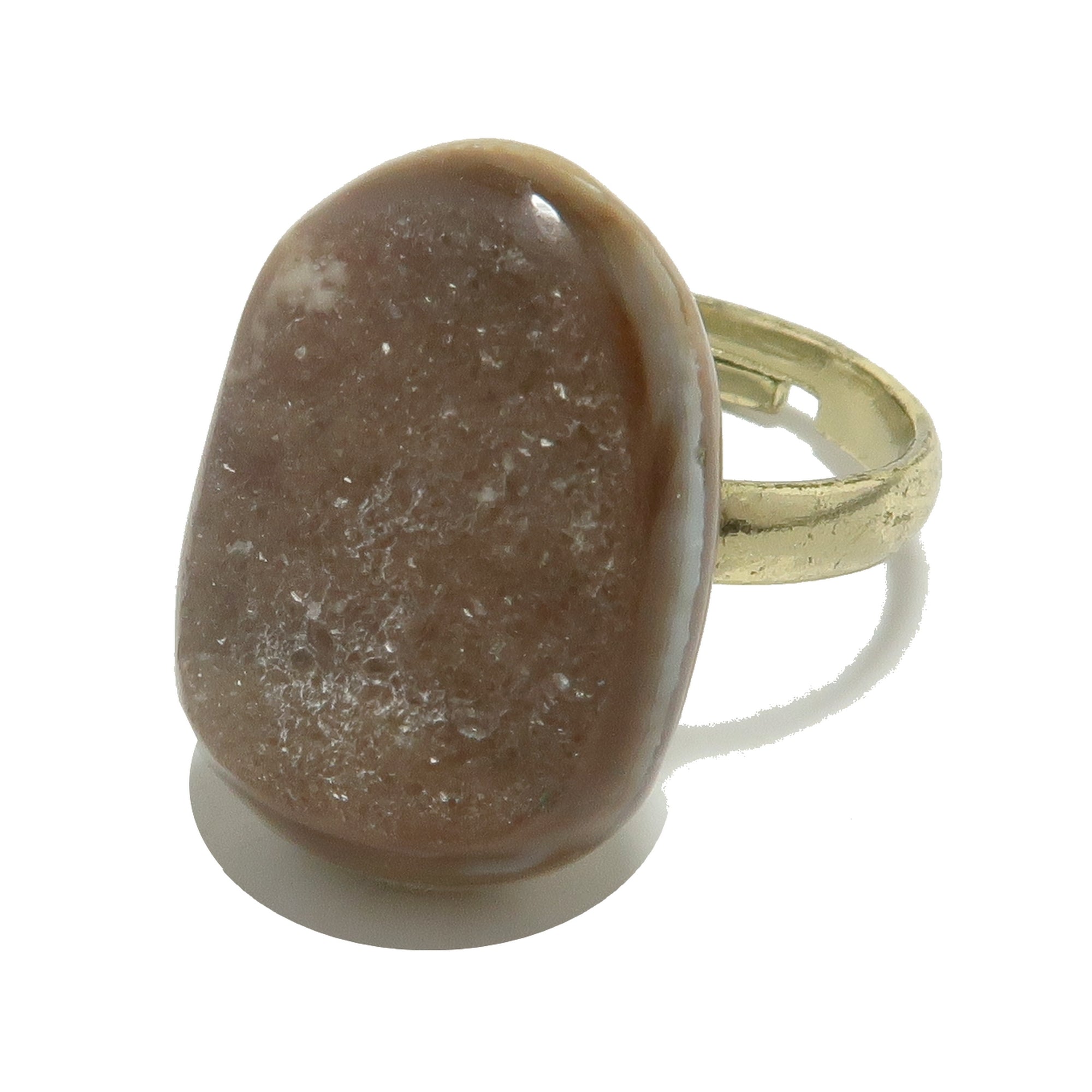 Druzy Quartz Ring Sparkling Strong Style Agate on Gold Size 8-9