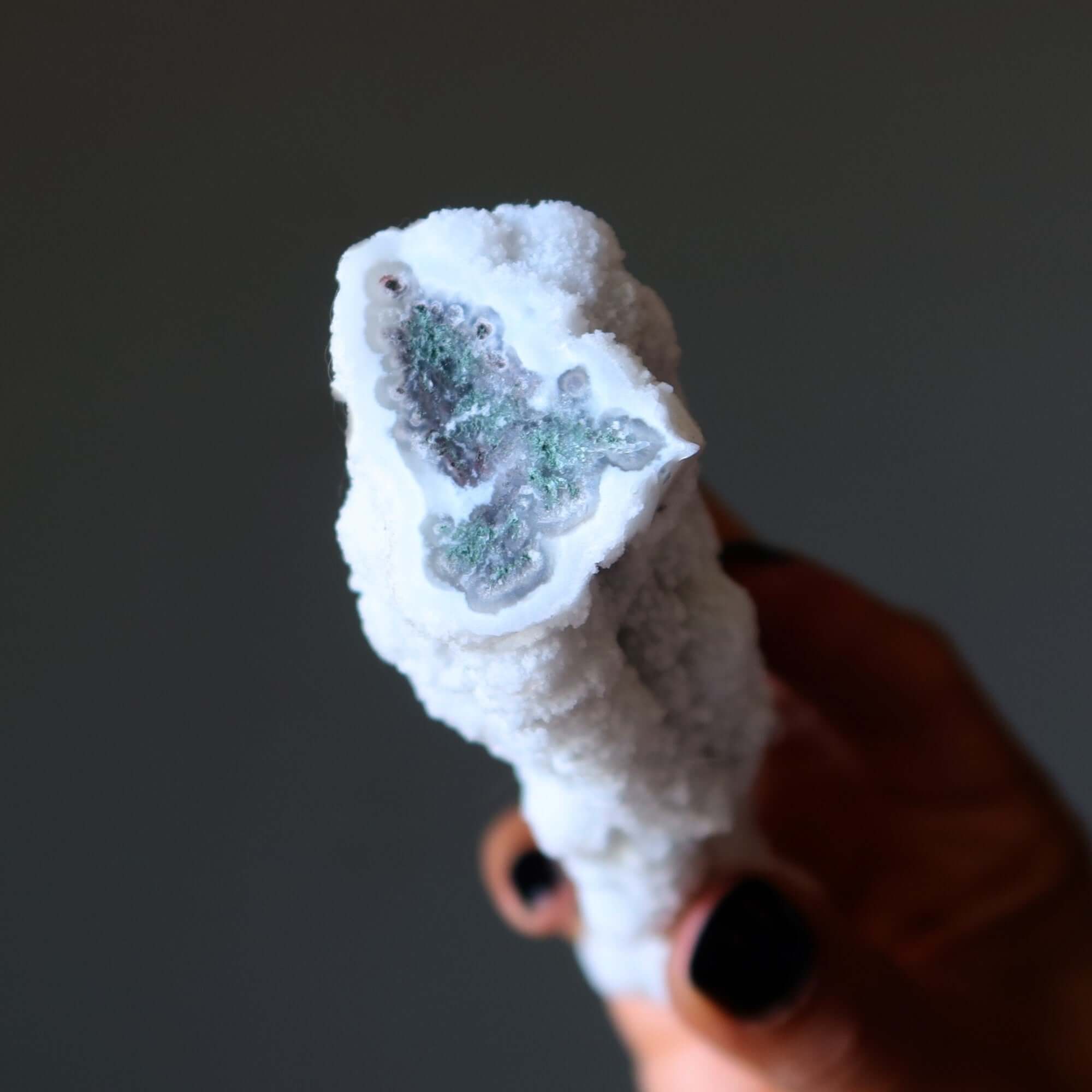 Druzy Quartz Raw Crystal Wand Moss Agate Stalactite