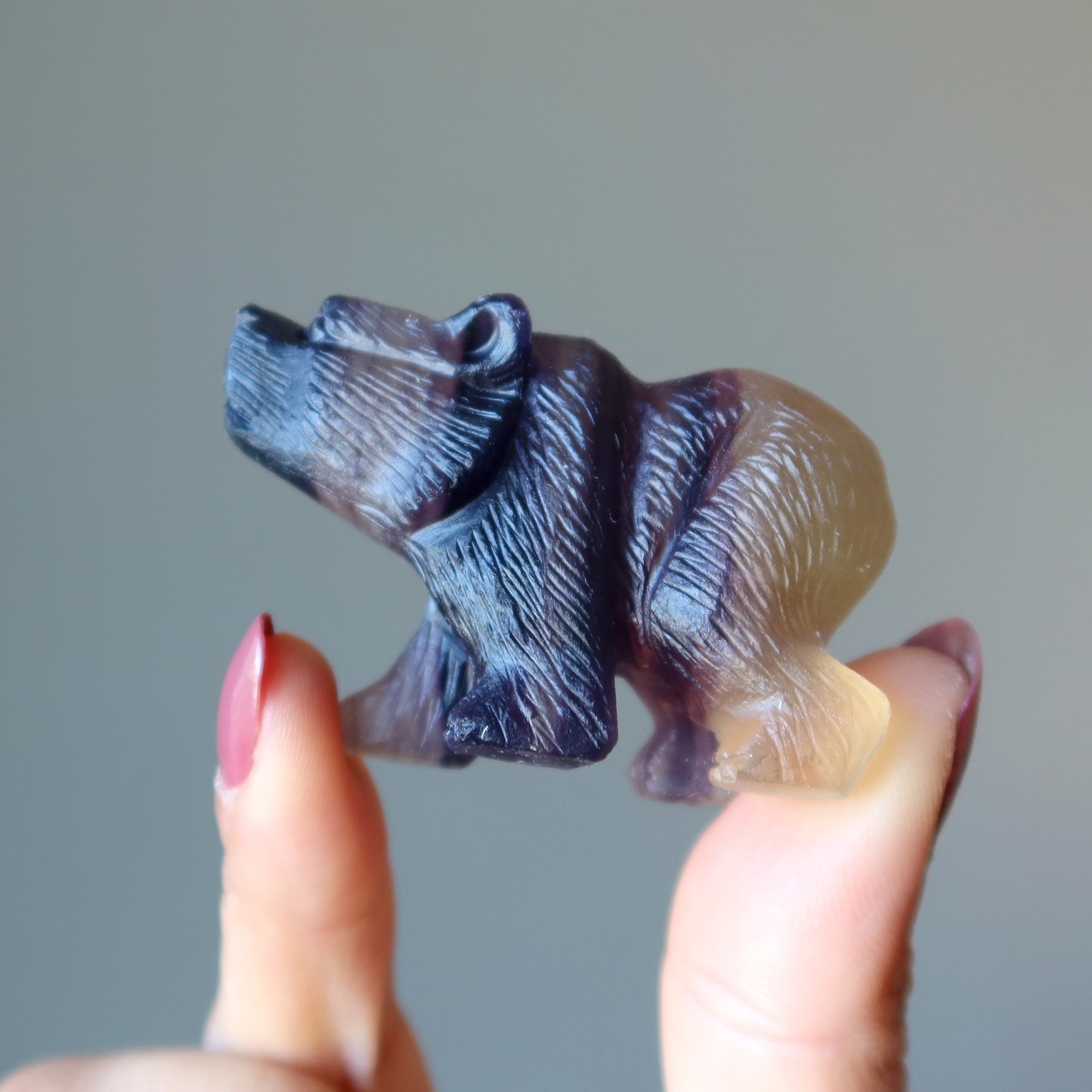 Fluorite Bear Rainbow Stone Detailed Carving