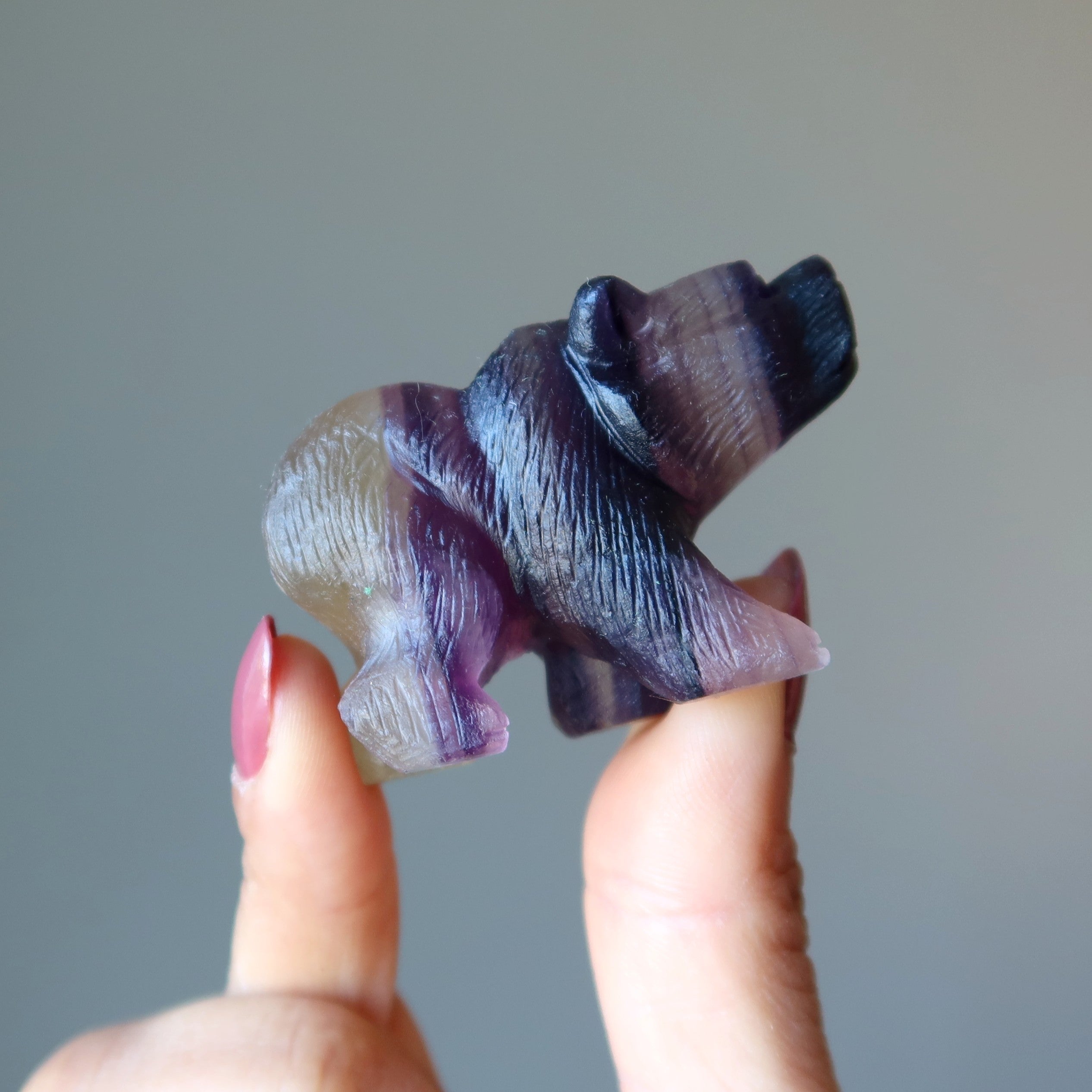 Fluorite Bear Rainbow Stone Detailed Carving