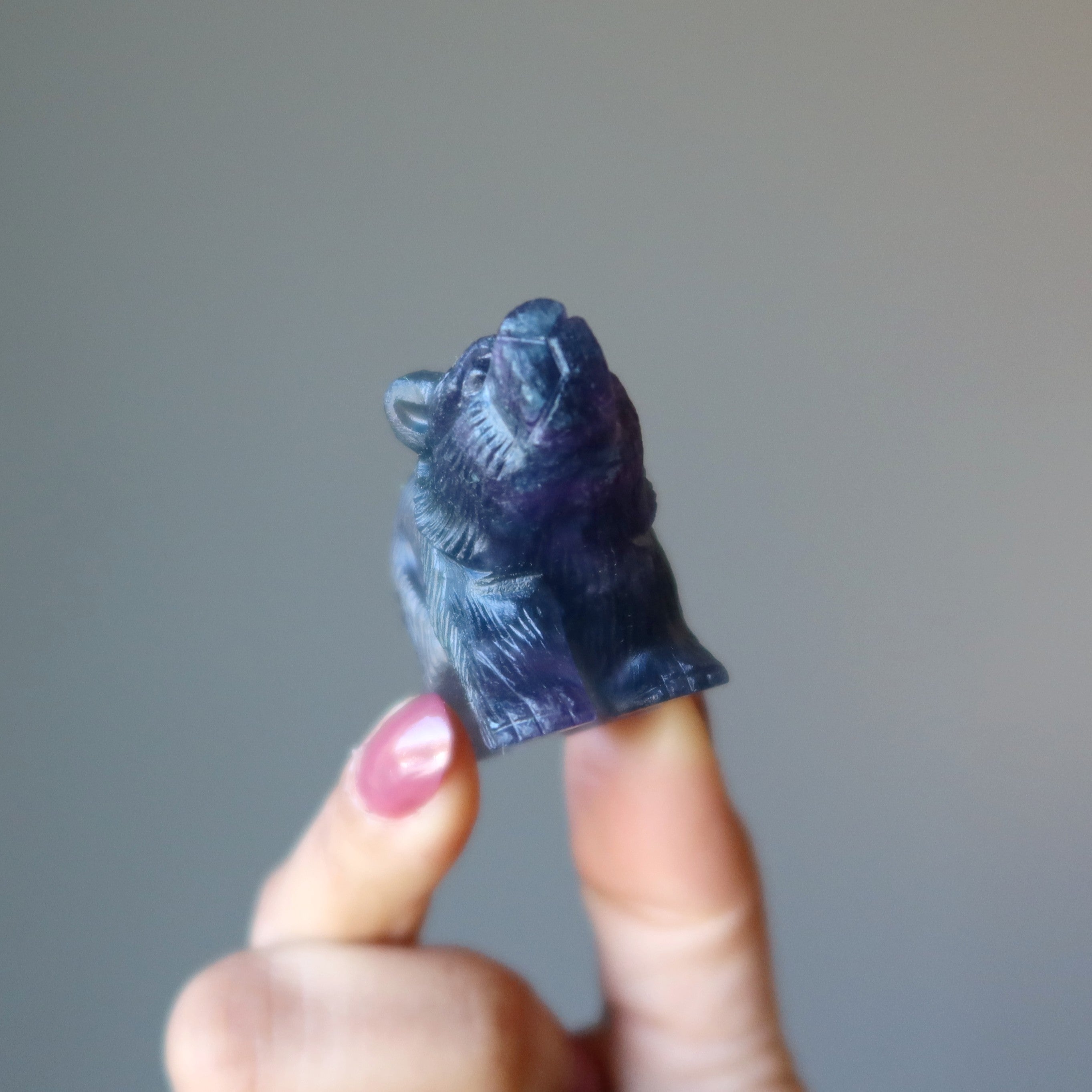 Fluorite Bear Rainbow Stone Detailed Carving