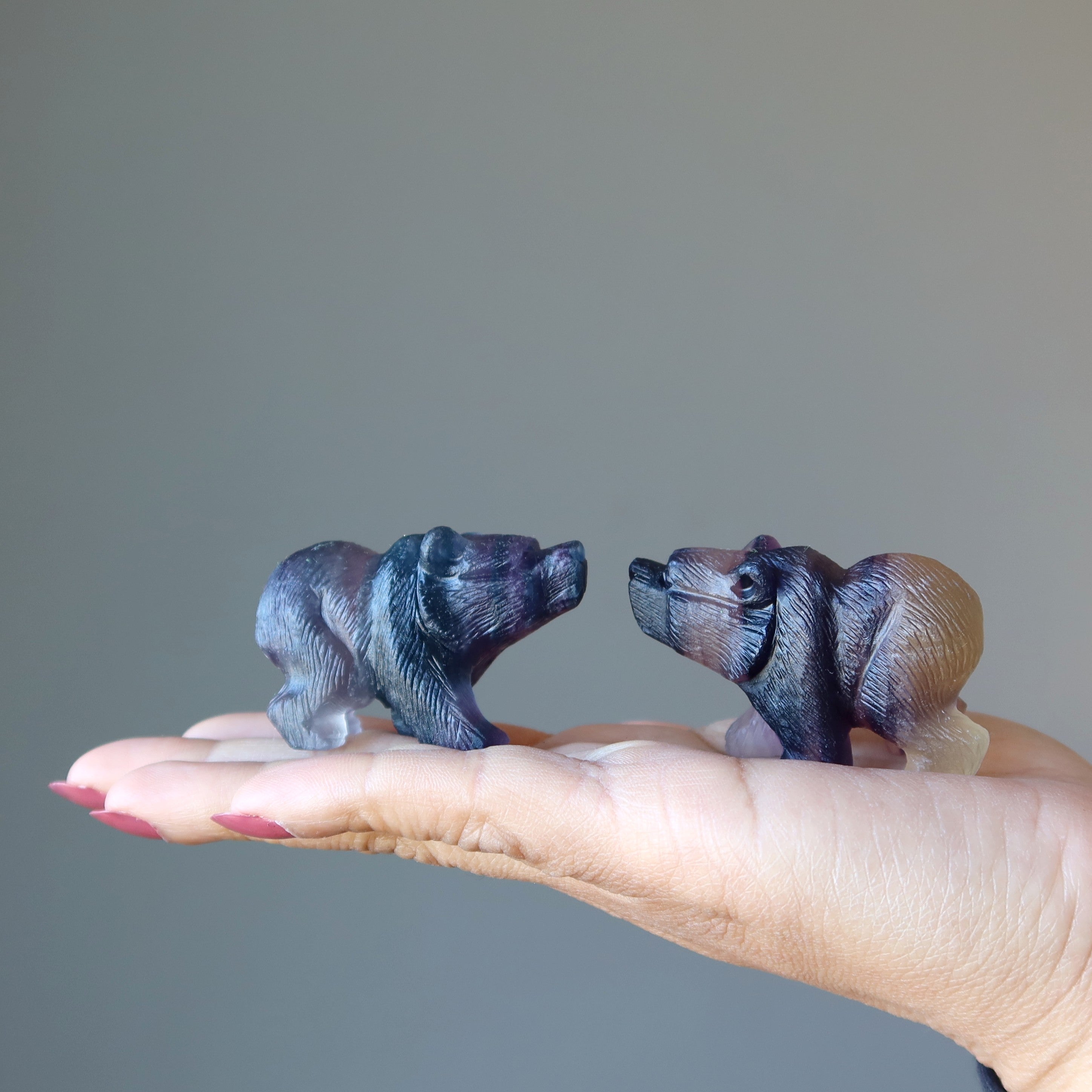 Fluorite Bear Rainbow Stone Detailed Carving