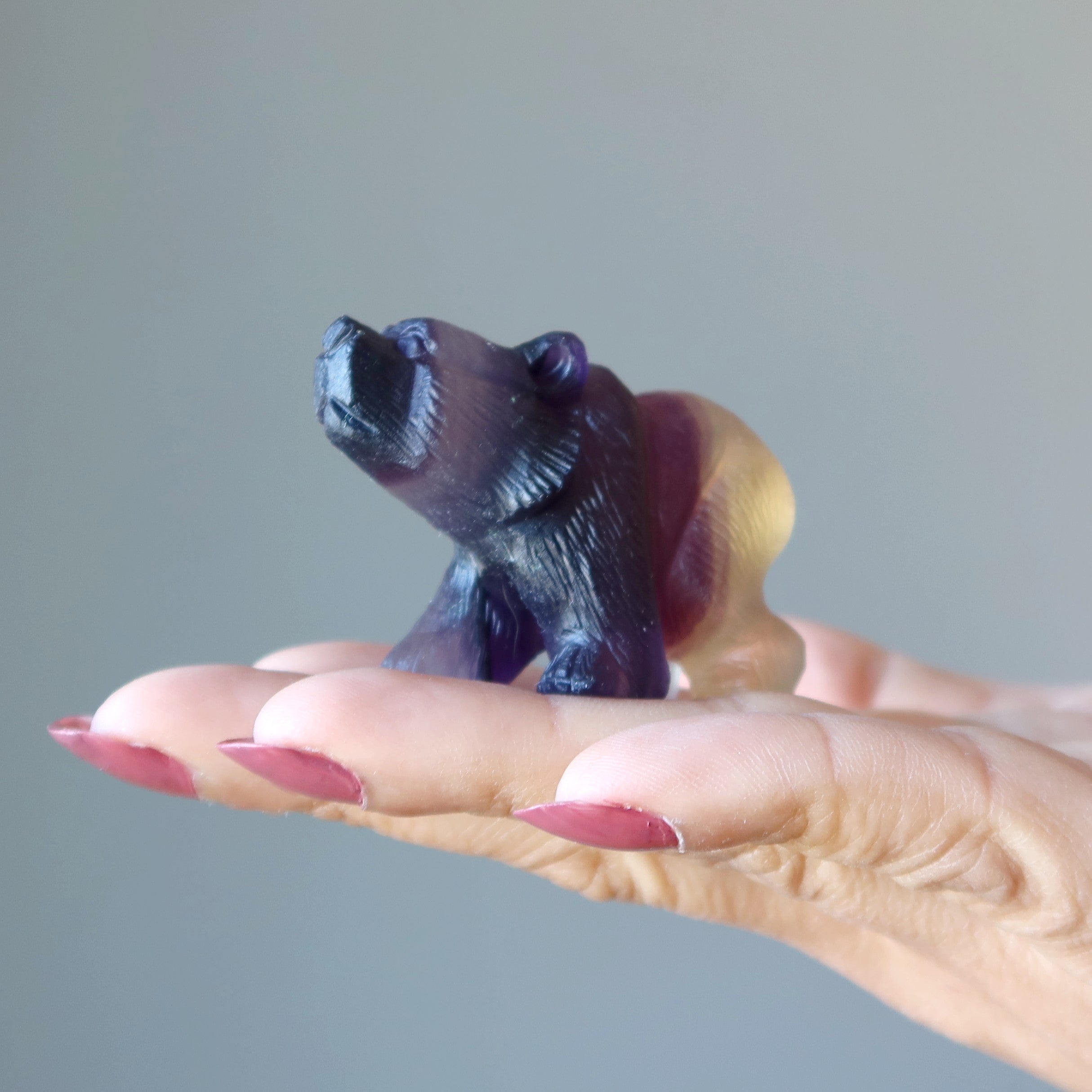 Fluorite Bear Rainbow Stone Detailed Carving