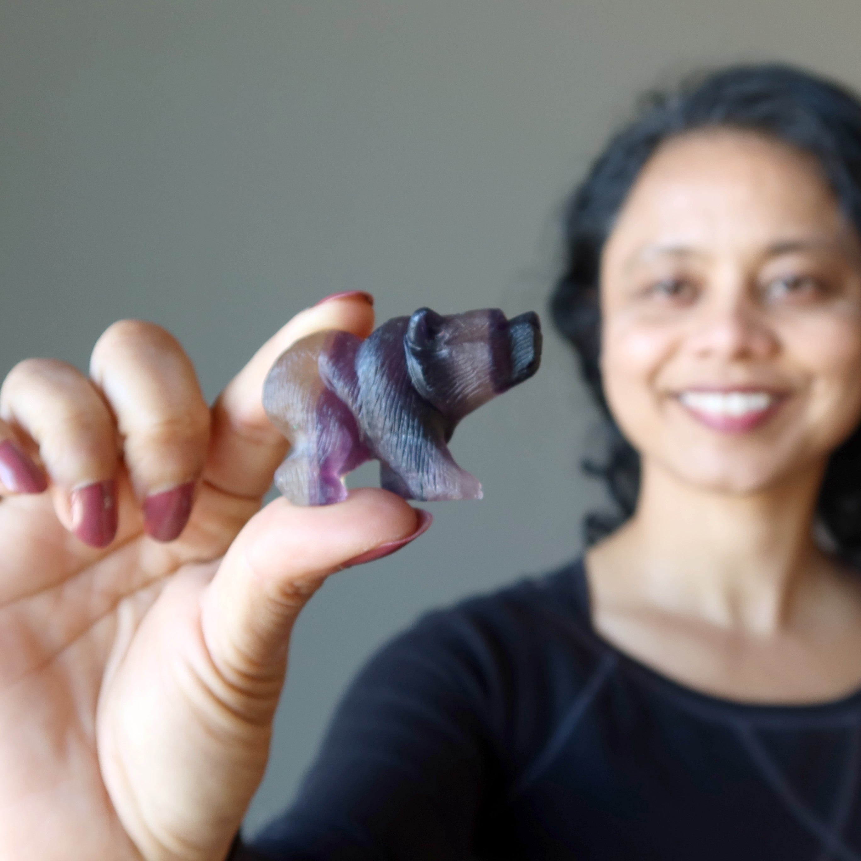 Fluorite Bear Rainbow Stone Detailed Carving