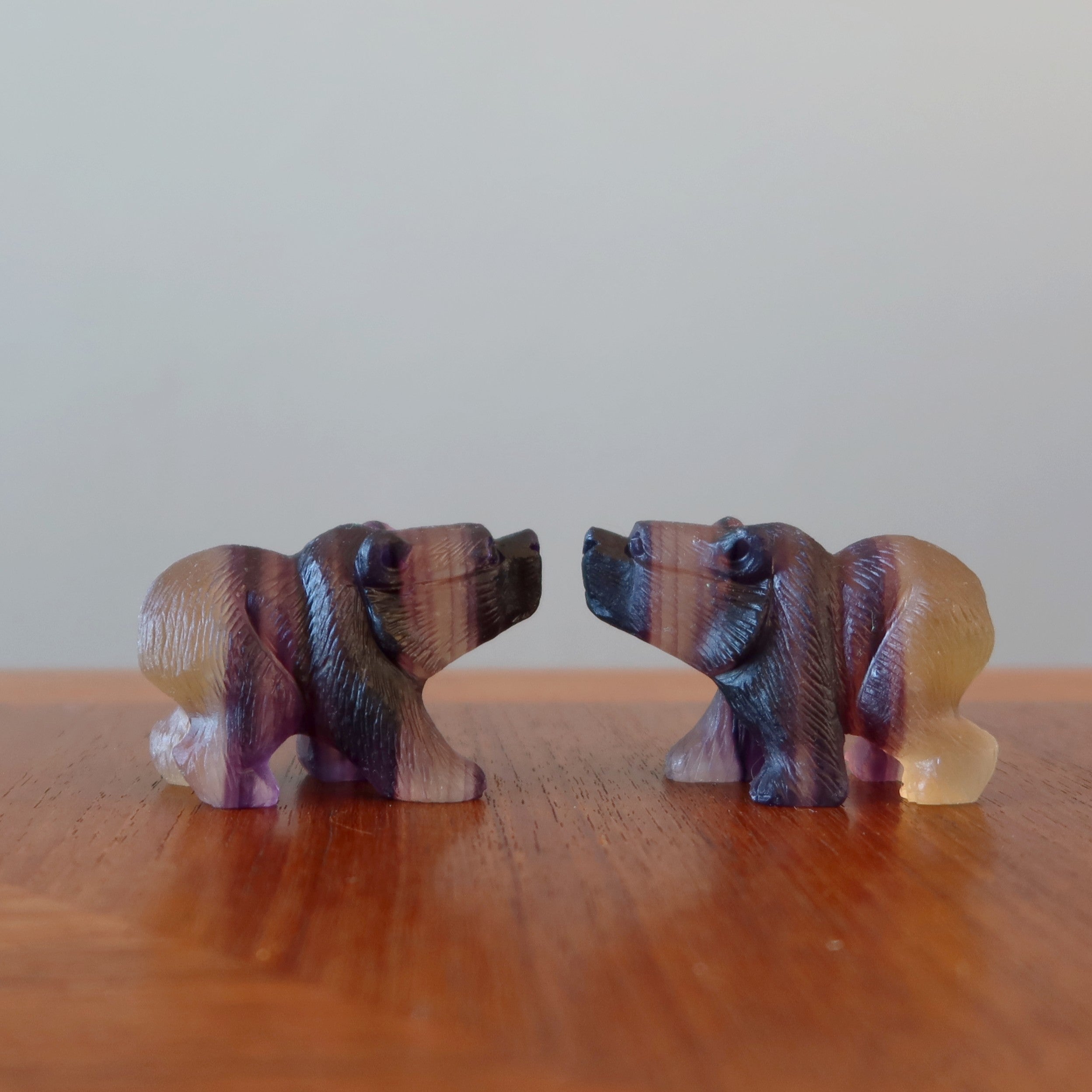 Fluorite Bear Rainbow Stone Detailed Carving