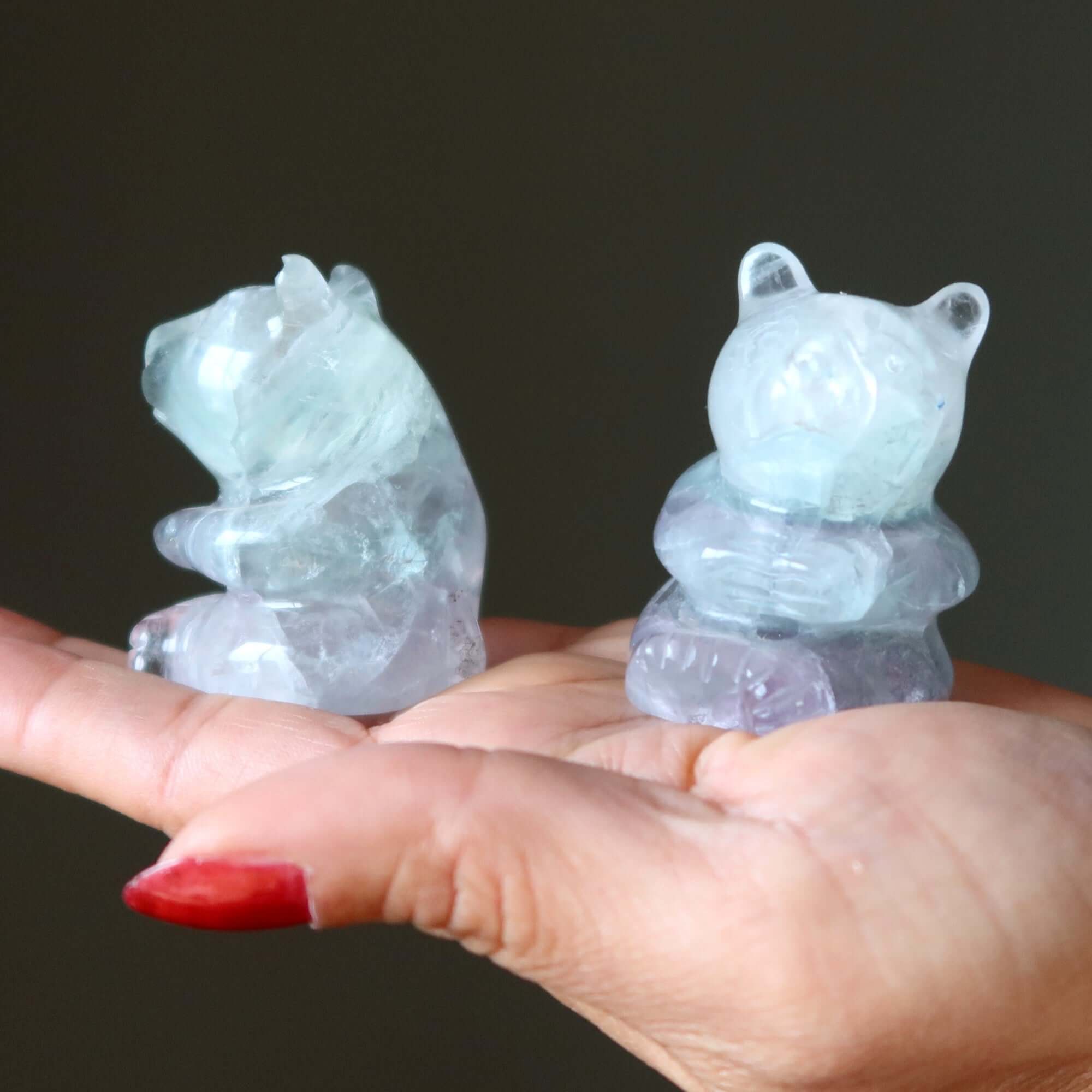 Fluorite Bear Sitting Sweetheart Rainbow Figurine