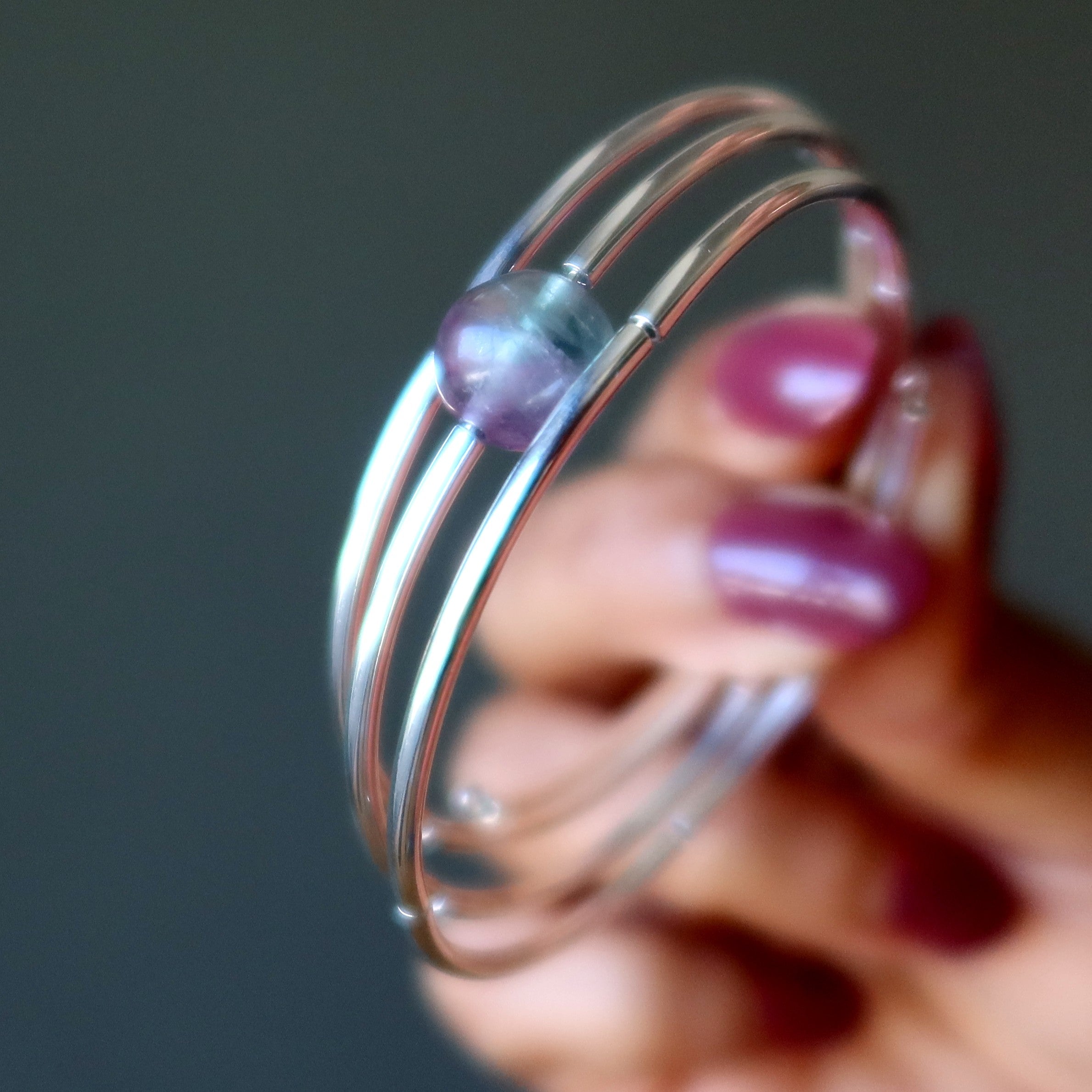 Fluorite Bracelet Memory Wire Adjustable Focal Focus Stone
