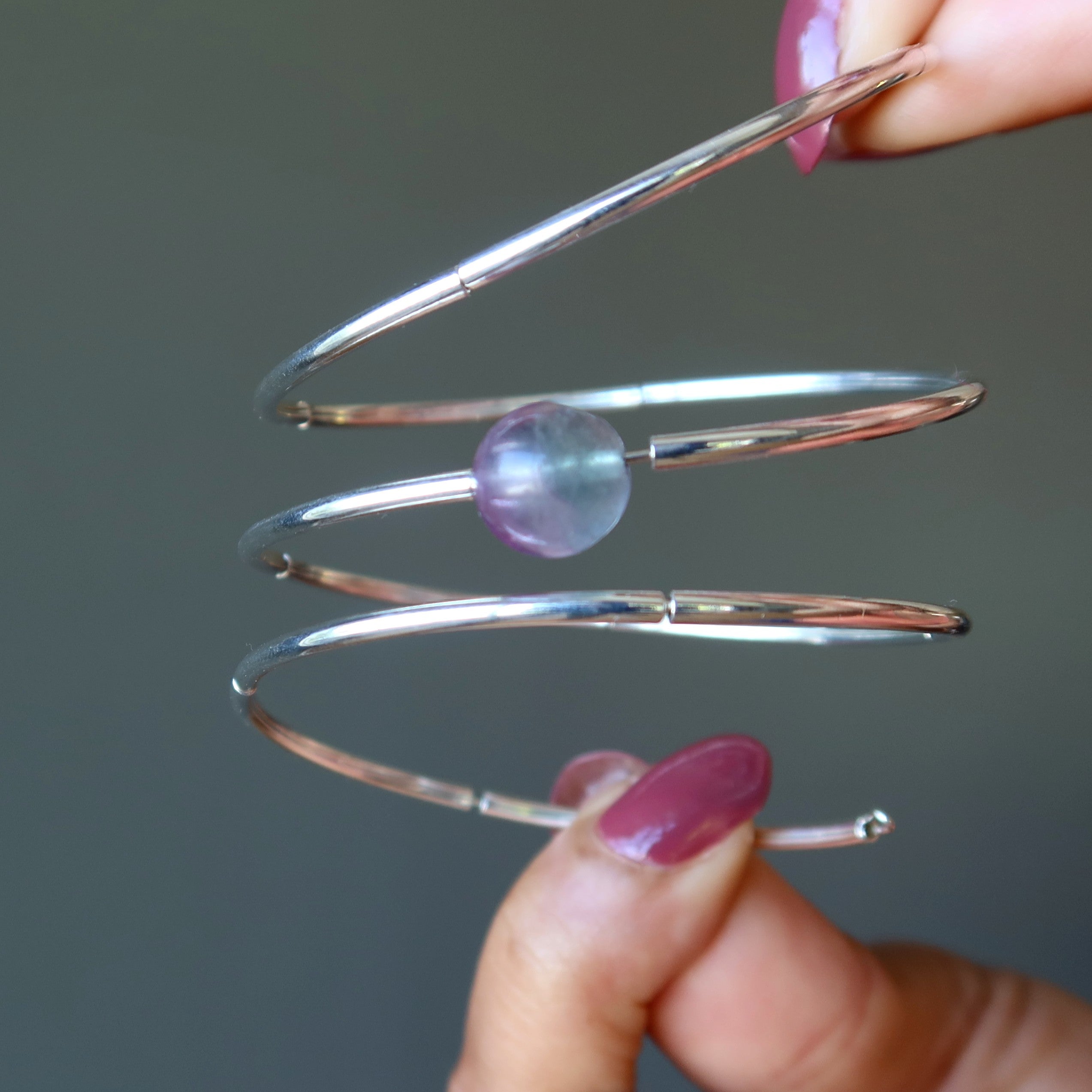 Fluorite Bracelet Memory Wire Adjustable Focal Focus Stone