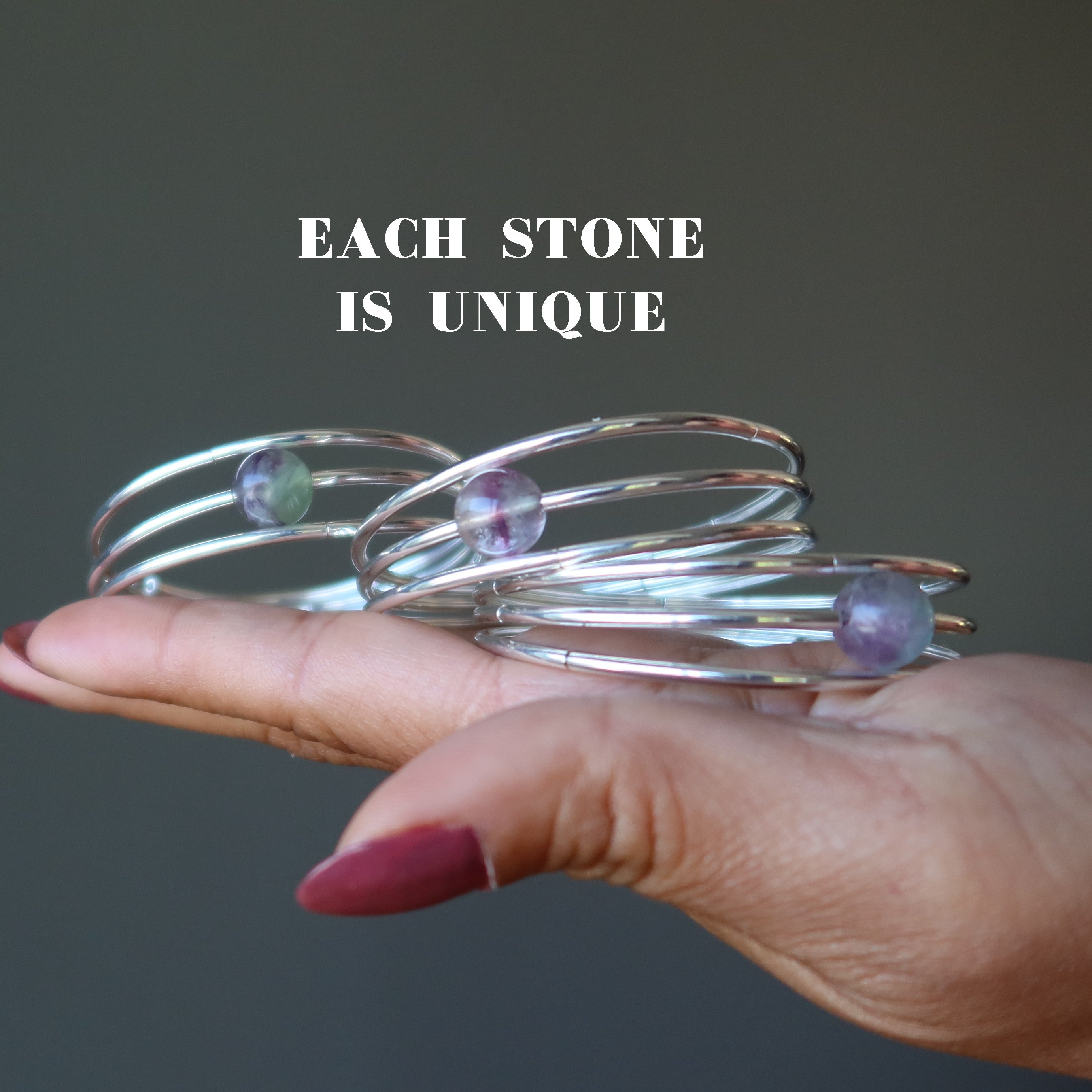 Fluorite Bracelet Memory Wire Adjustable Focal Focus Stone