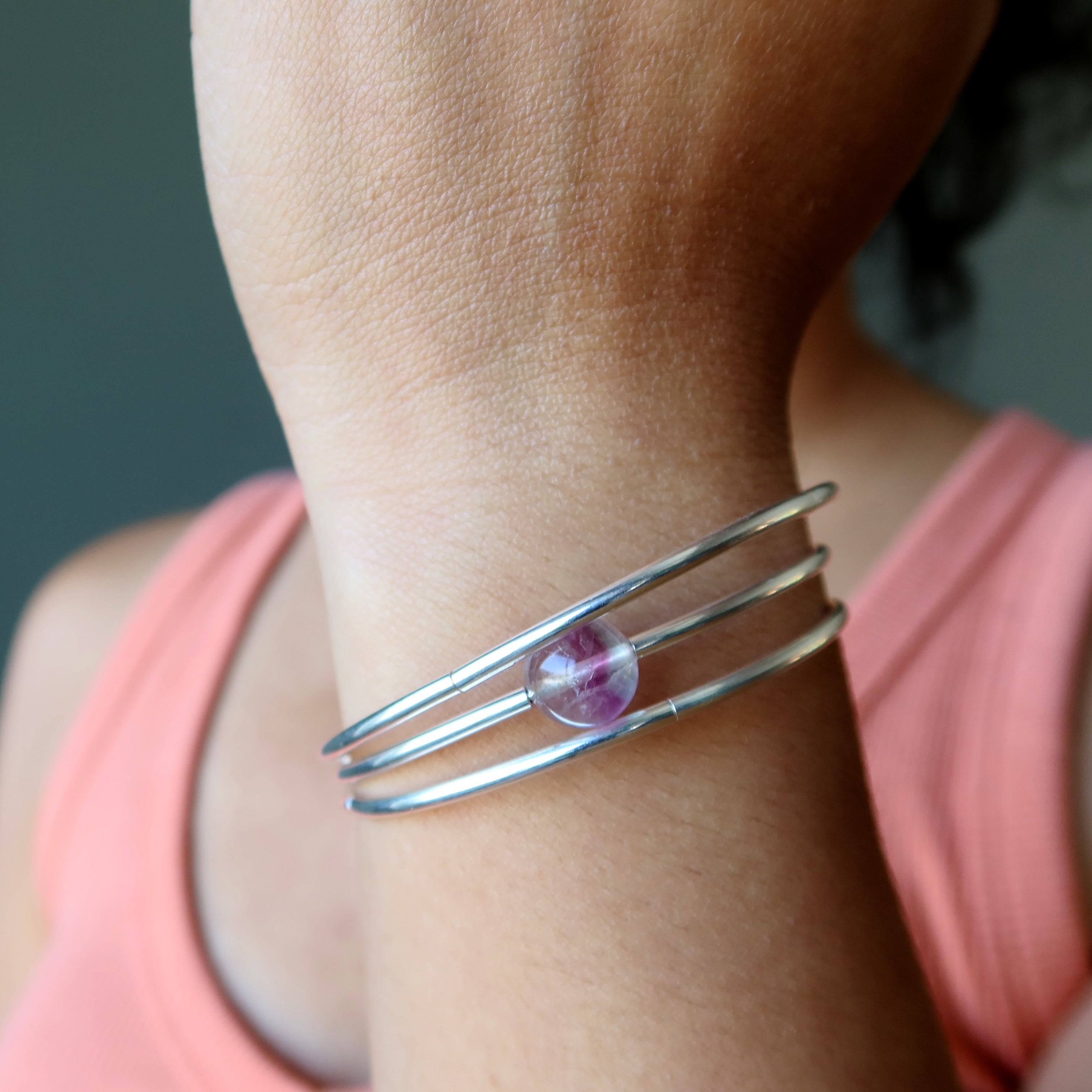 Fluorite Bracelet Memory Wire Adjustable Focal Focus Stone