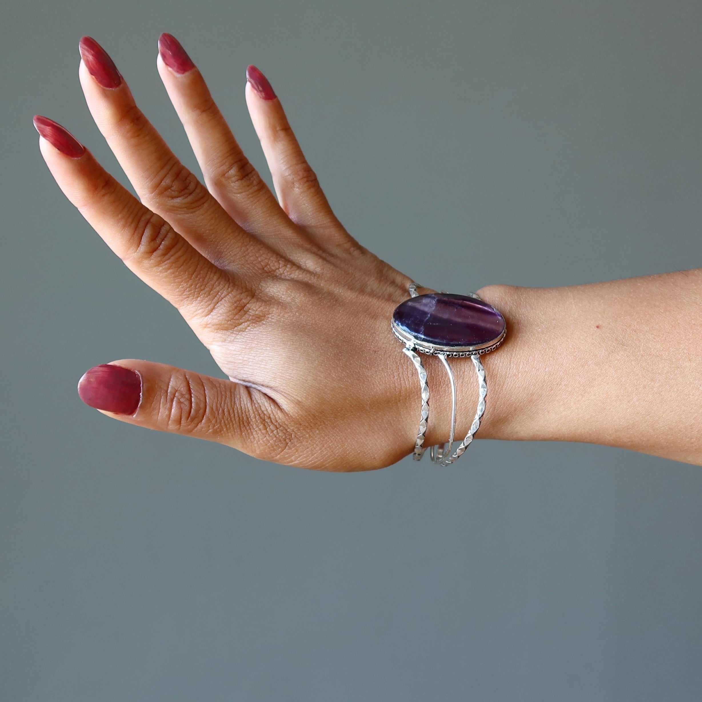 Bracelet en fluorine en argent sterling manchette réglable à motif violet