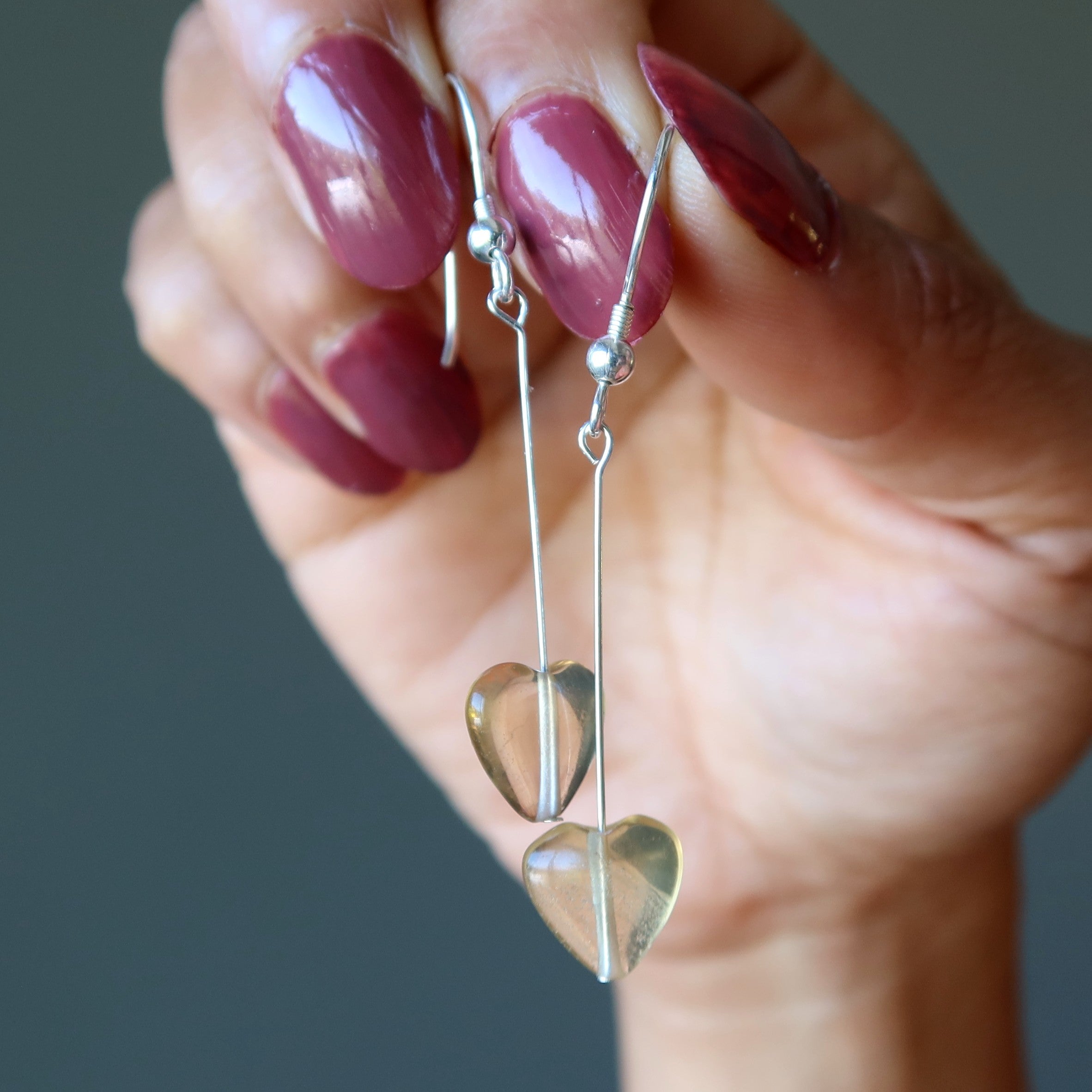 Fluorite Earrings Yellow Heart Sunny Smile Sterling Silver