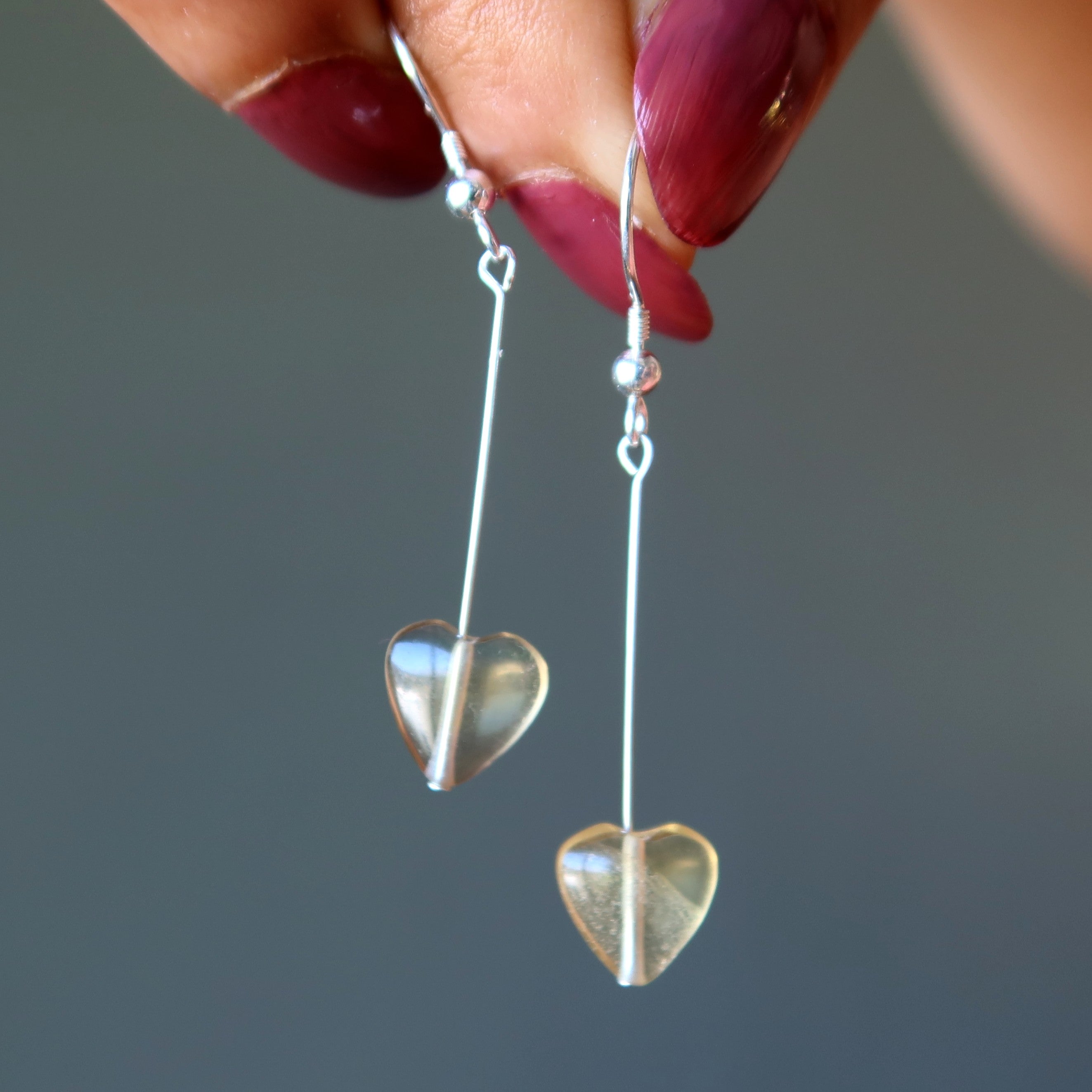 Fluorite Earrings Yellow Heart Sunny Smile Sterling Silver
