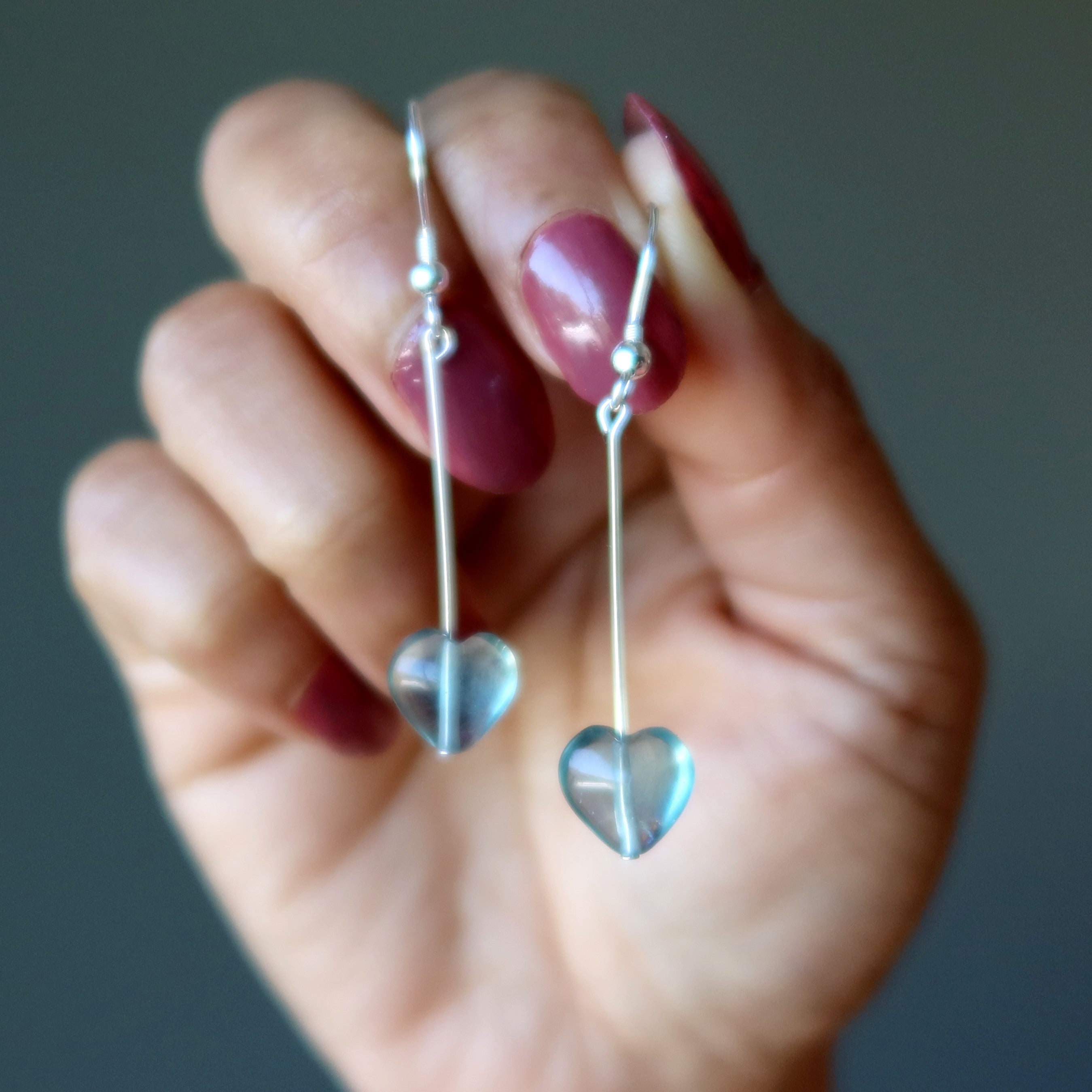 Fluorite Earrings True Blue Heart Sterling Silver