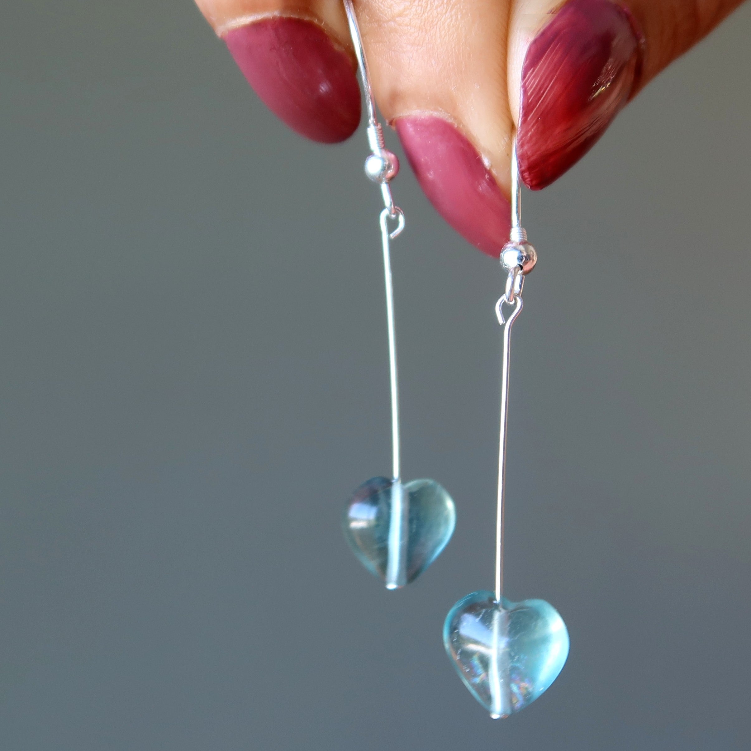 Fluorite Earrings True Blue Heart Sterling Silver