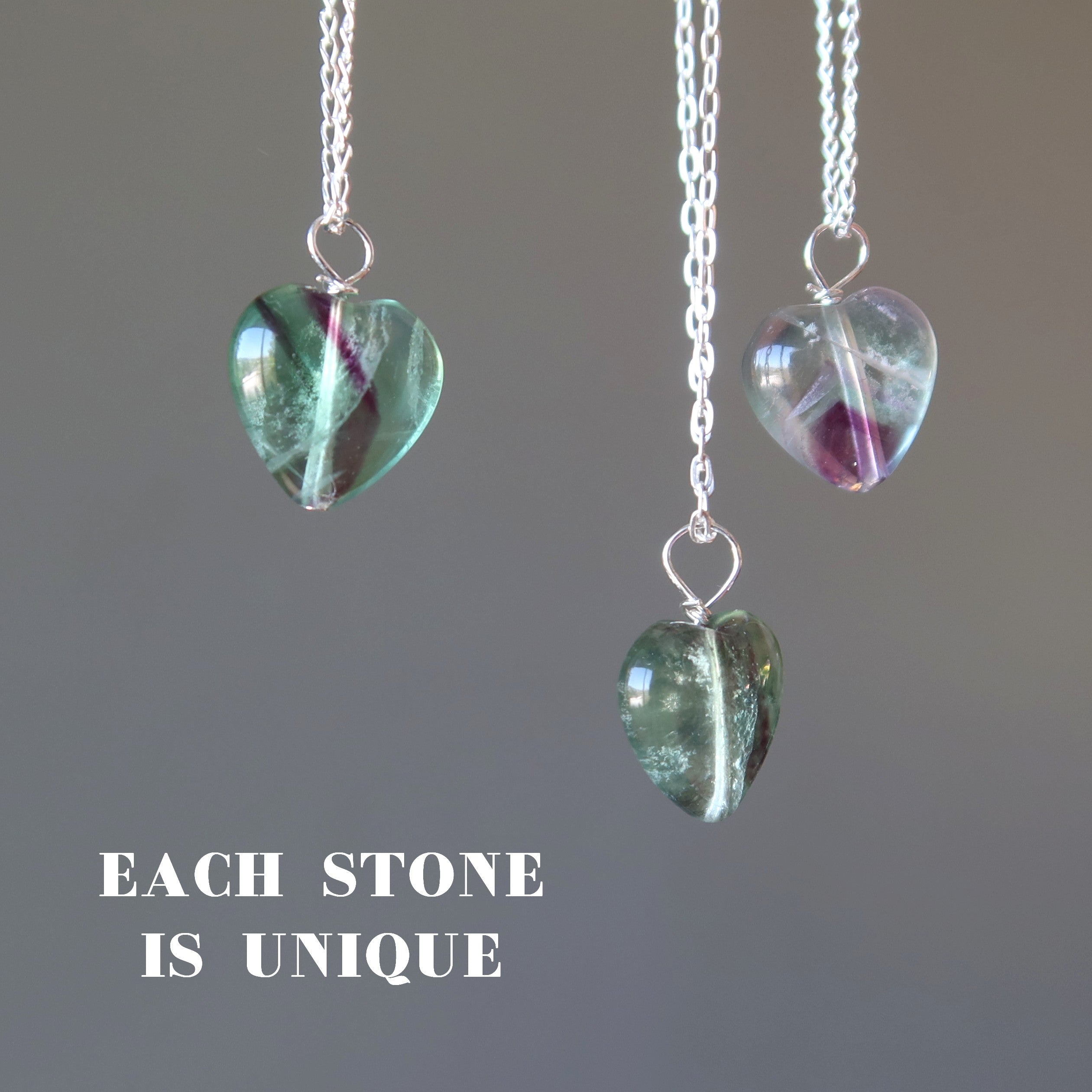 Fluorite Necklace My Rainbow Heart Gem Sterling Silver