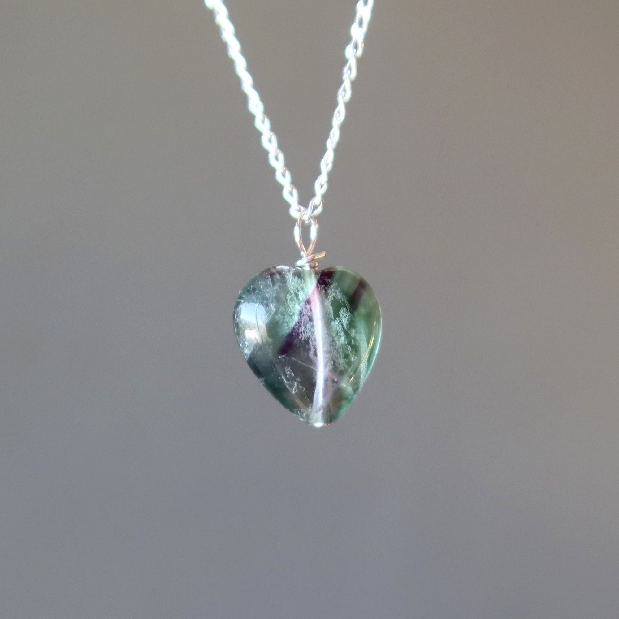 Fluorite Necklace My Rainbow Heart Gem Sterling Silver