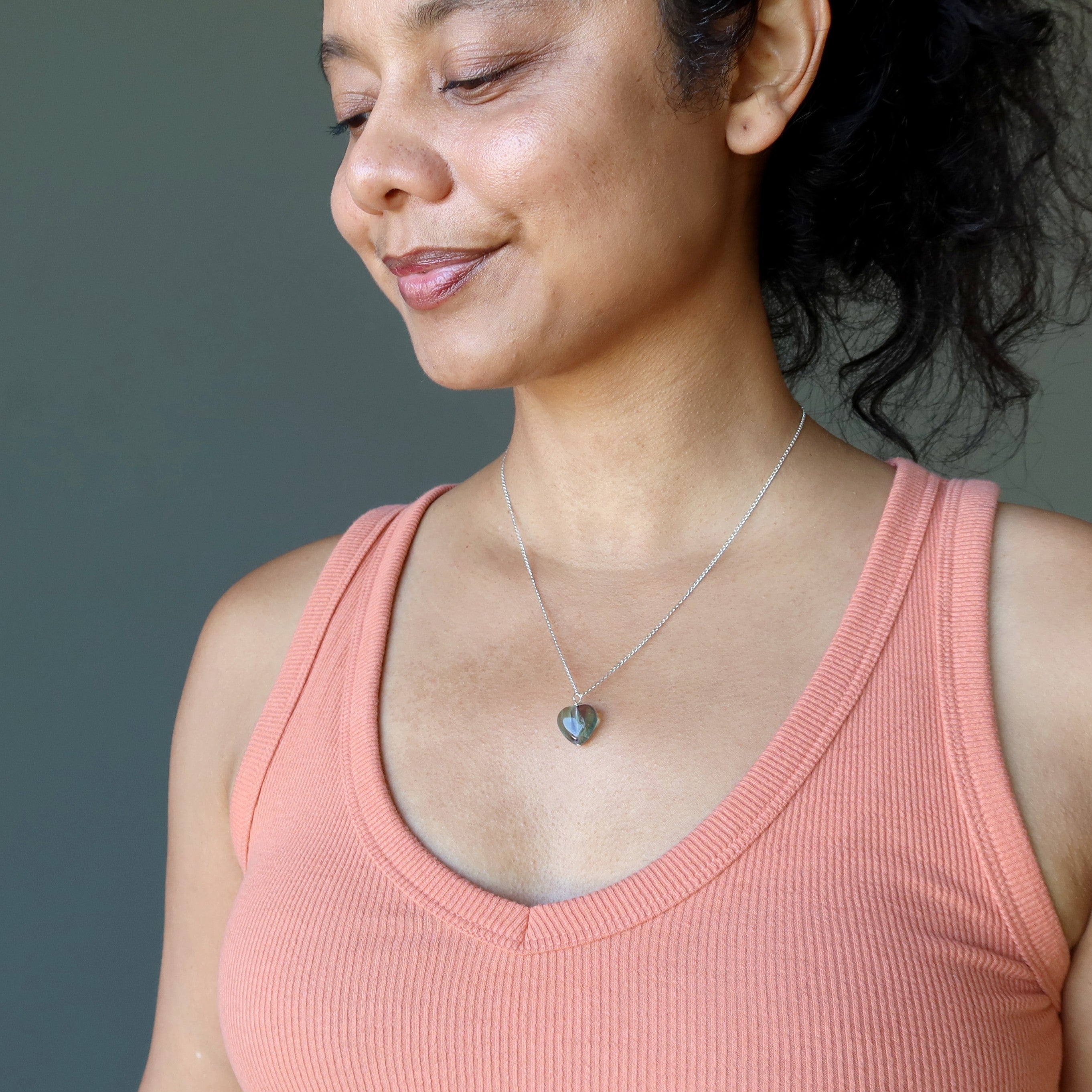 Fluorite Necklace My Rainbow Heart Gem Sterling Silver