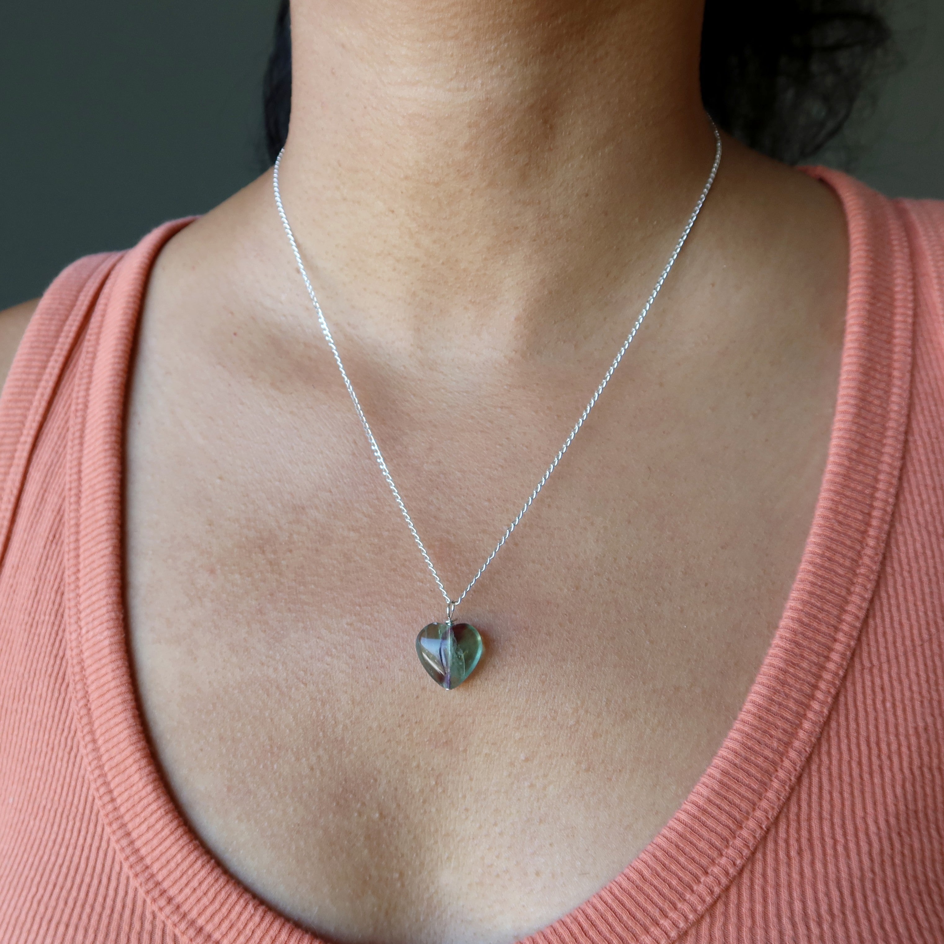 Fluorite Necklace My Rainbow Heart Gem Sterling Silver
