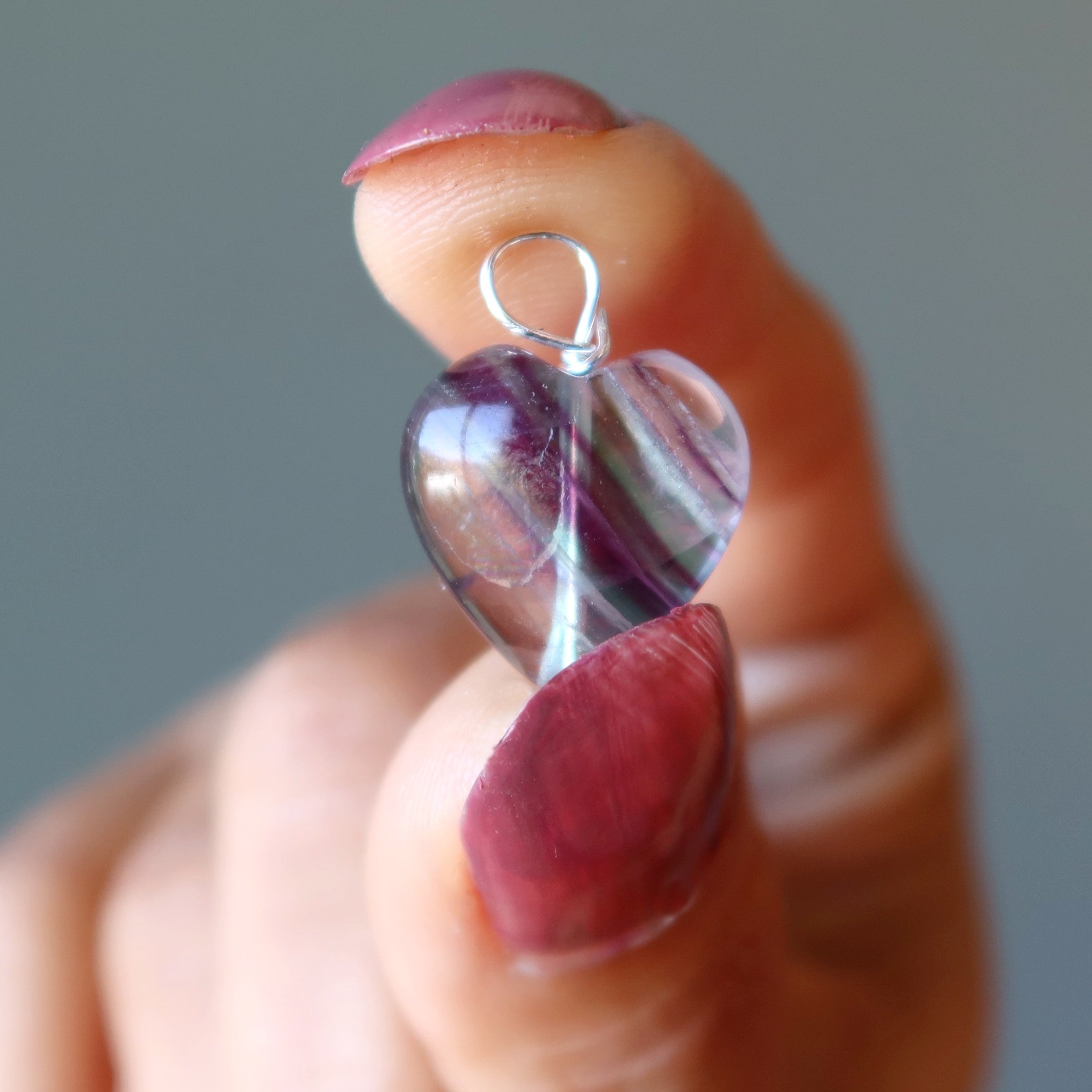 Fluorite Necklace My Rainbow Heart Gem Sterling Silver