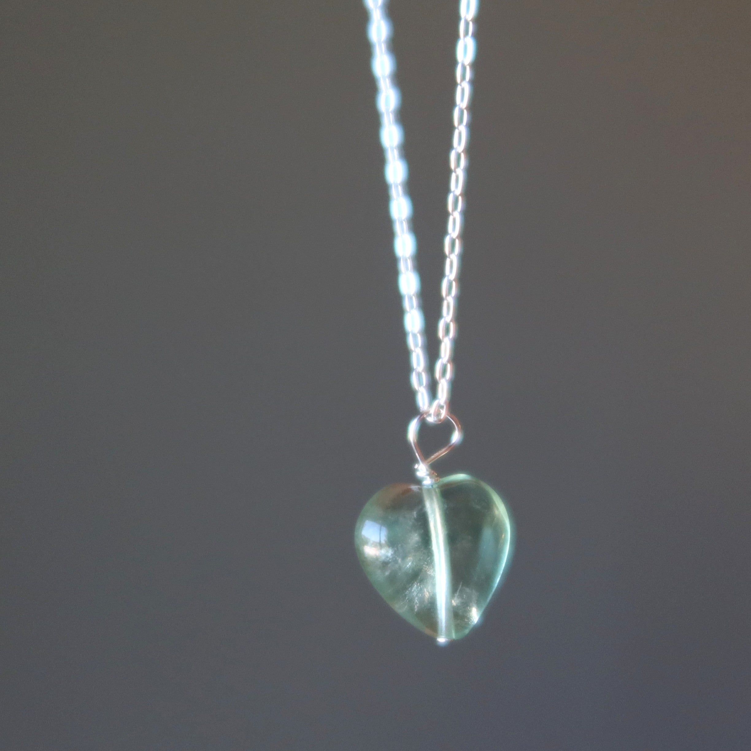 Collier Cœur Luminescent Vert en Fluorite Argent Sterling