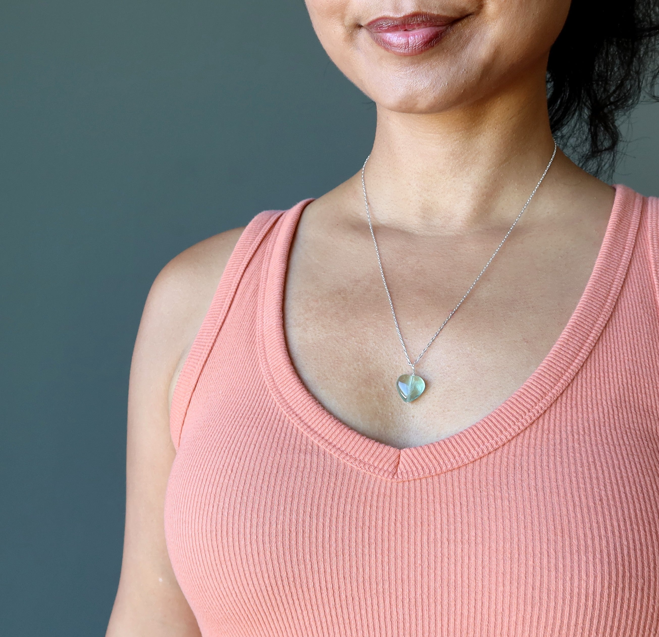 Collier Cœur Luminescent Vert en Fluorite Argent Sterling