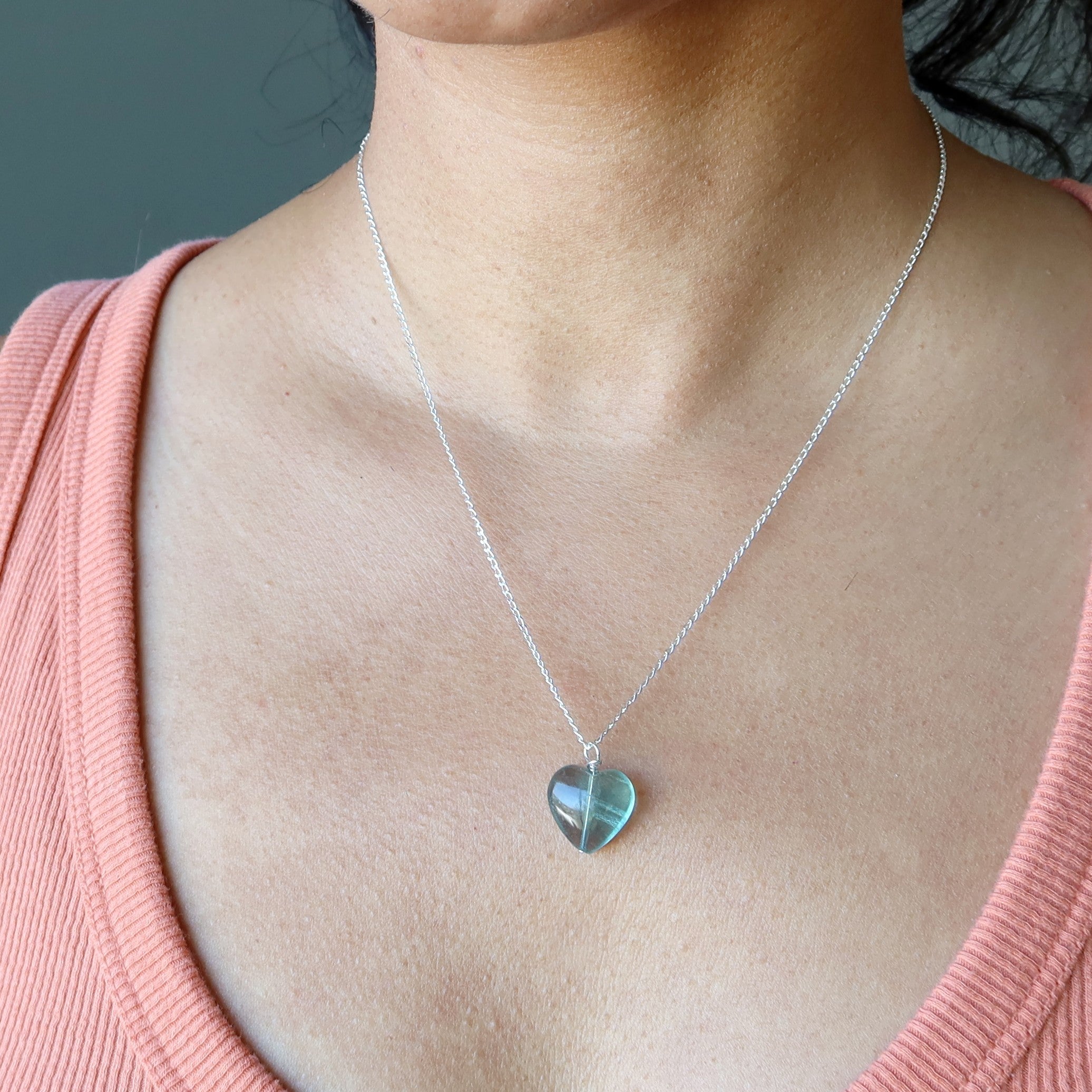 Fluorite Necklace Blue Heart Beauty Sterling Silver