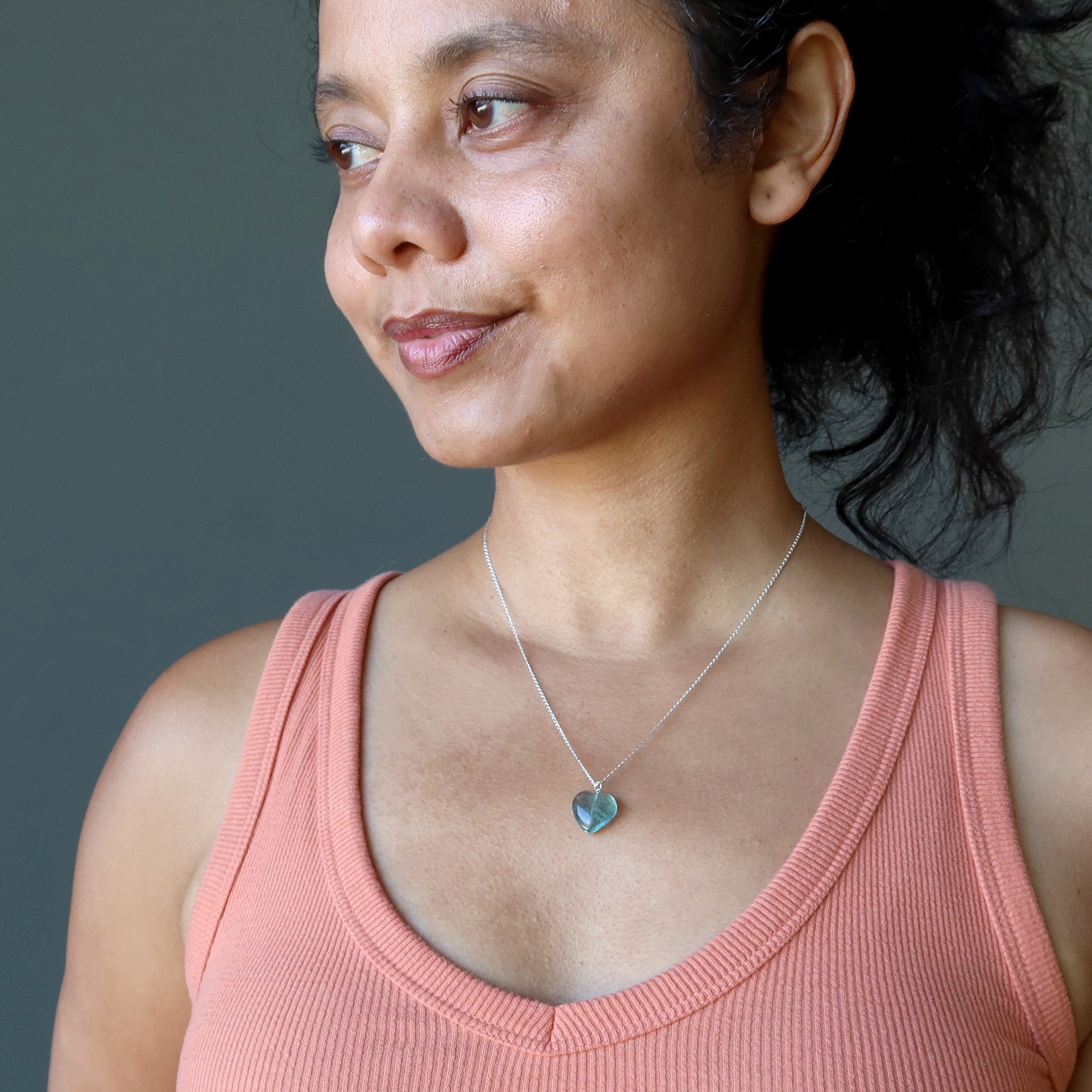 Fluorite Necklace Blue Heart Beauty Sterling Silver